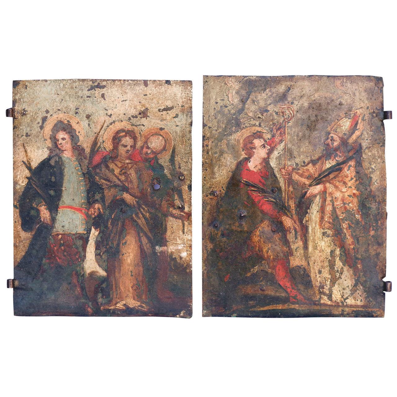 Late 17th Century Pair of Early Oil on Copper Paintings