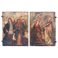 Pareja de pinturas antiguas al óleo sobre cobre