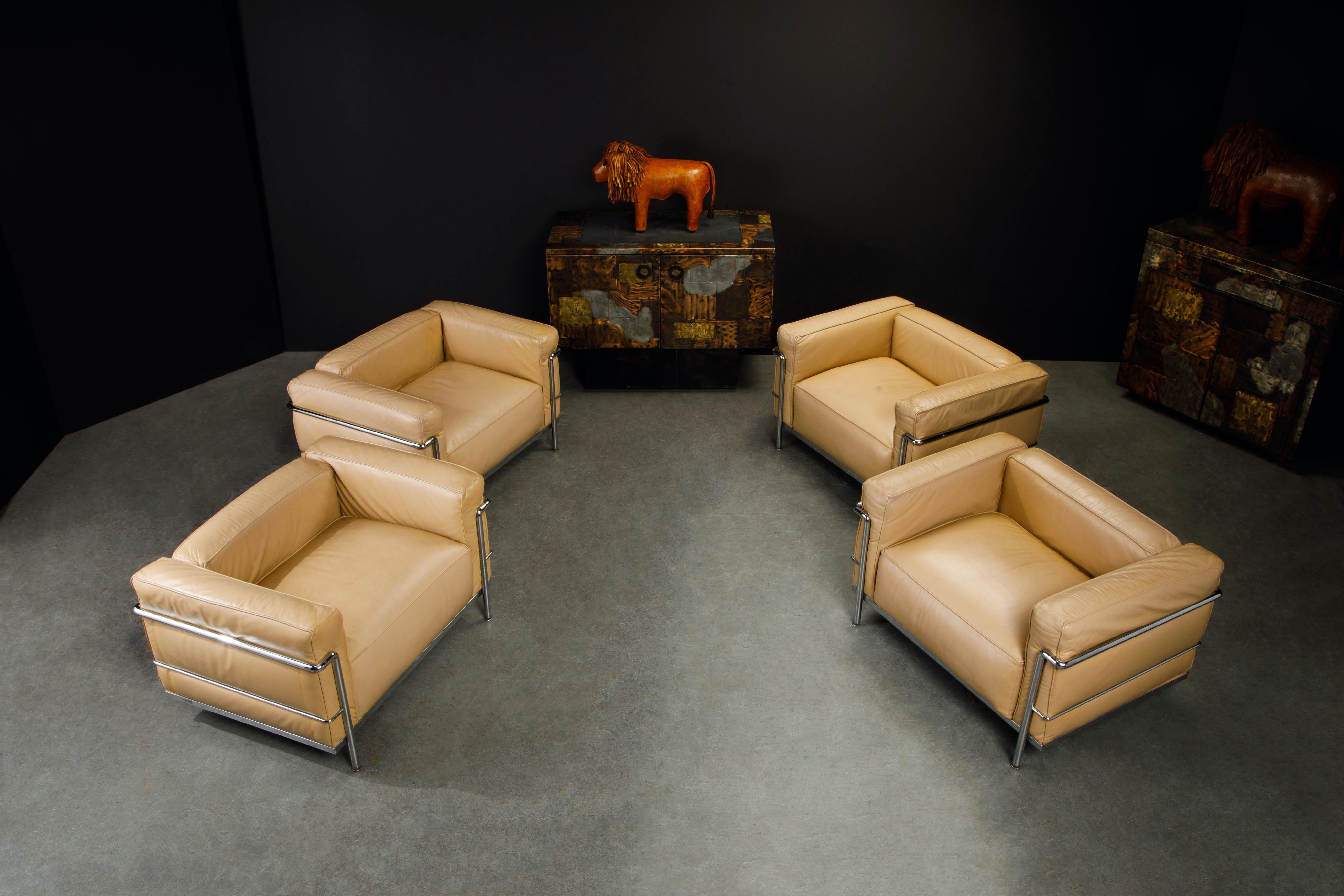 Pair of Early Production 'LC3' Lounge Chairs by Le Corbusier for Cassina, Signed 1