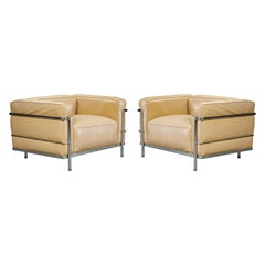 Pair of Early Production 'LC3' Lounge Chairs by Le Corbusier for Cassina, Signed