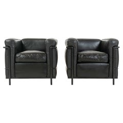 Pair of Early Production Le Corbusier Cassina LC2 Petite Modele
