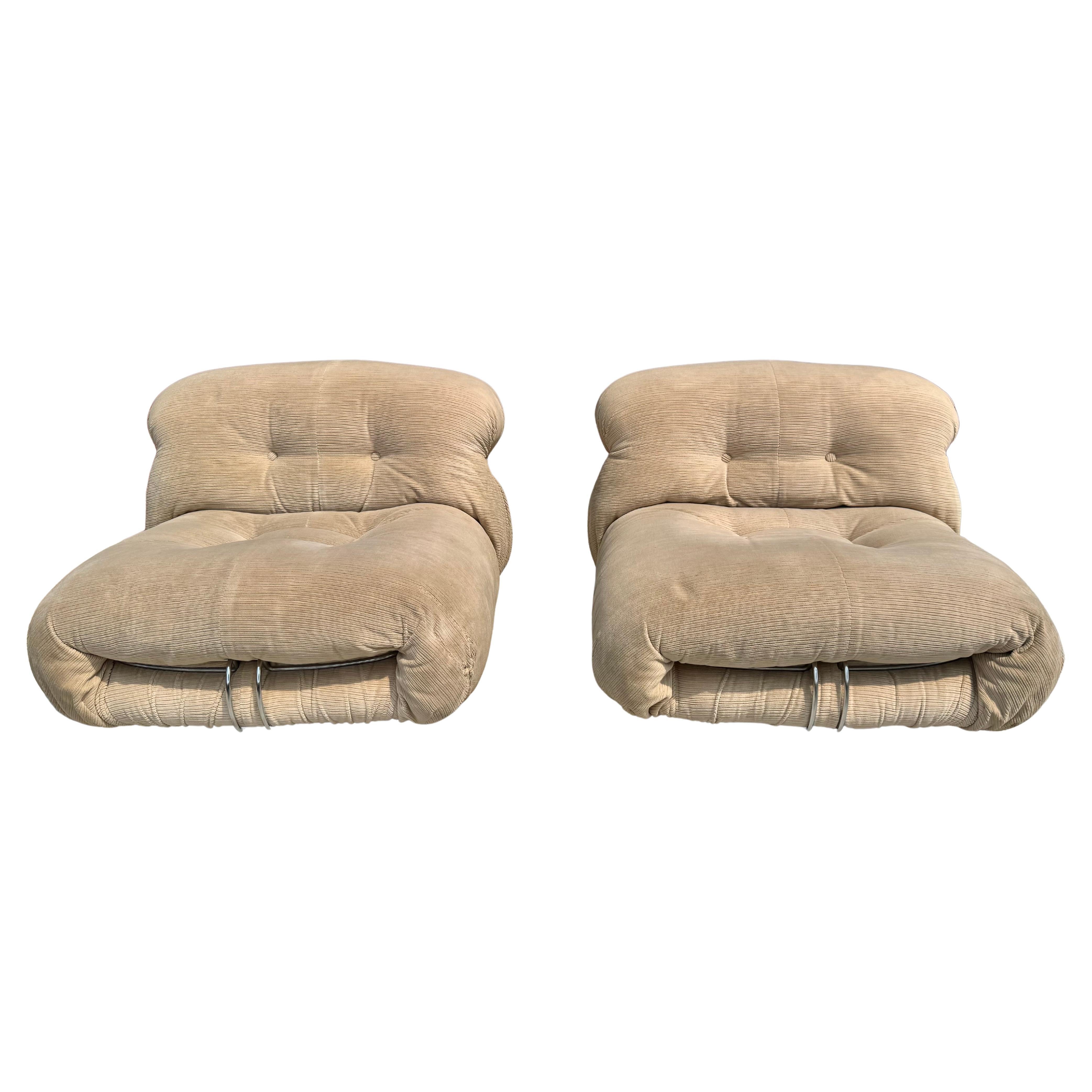Paire de chaises Soriana de production ancienne Afra & Tobia Scarpa, tapisserie d'origine en vente
