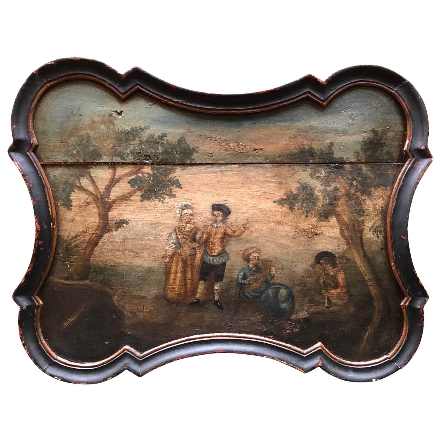 Pair of early Swedish Rococo Folk Art wooden paintings or table tops.
