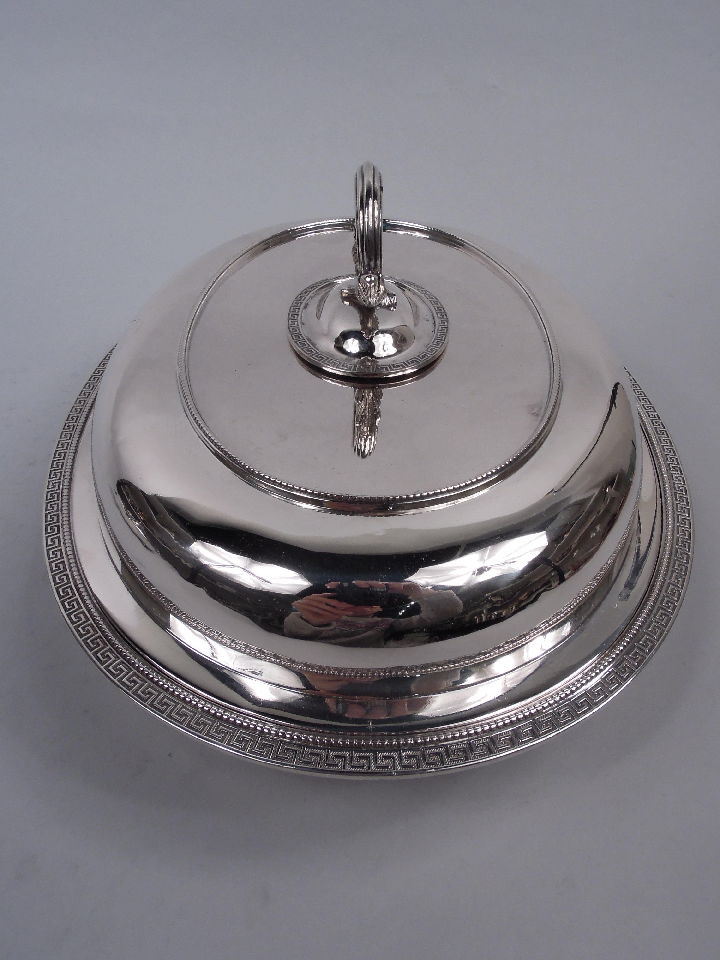 American Pair of Early Tiffany Etruscan Sterling Silver Covered Serving Dishes For Sale