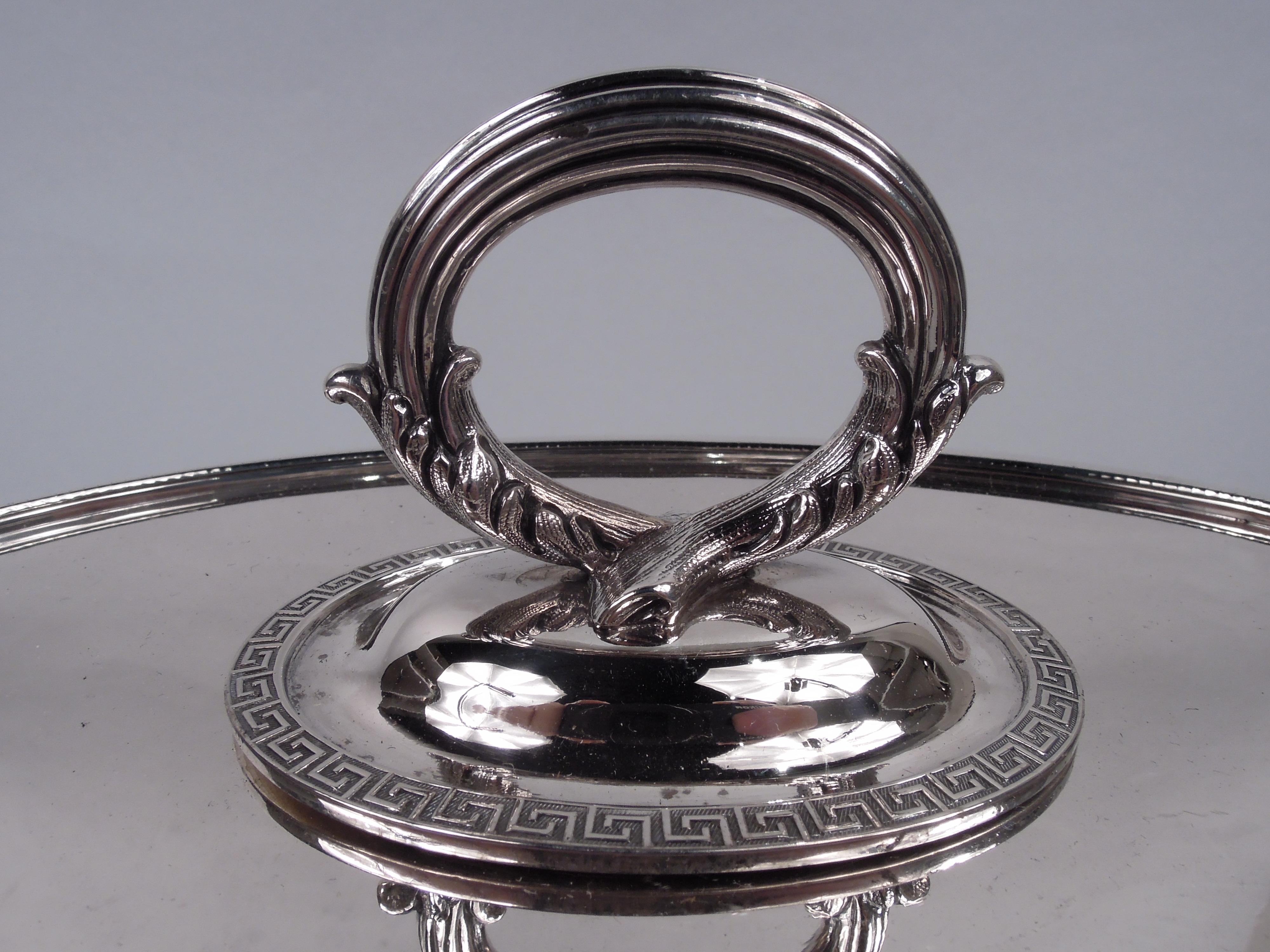 19th Century Pair of Early Tiffany Etruscan Sterling Silver Covered Serving Dishes For Sale