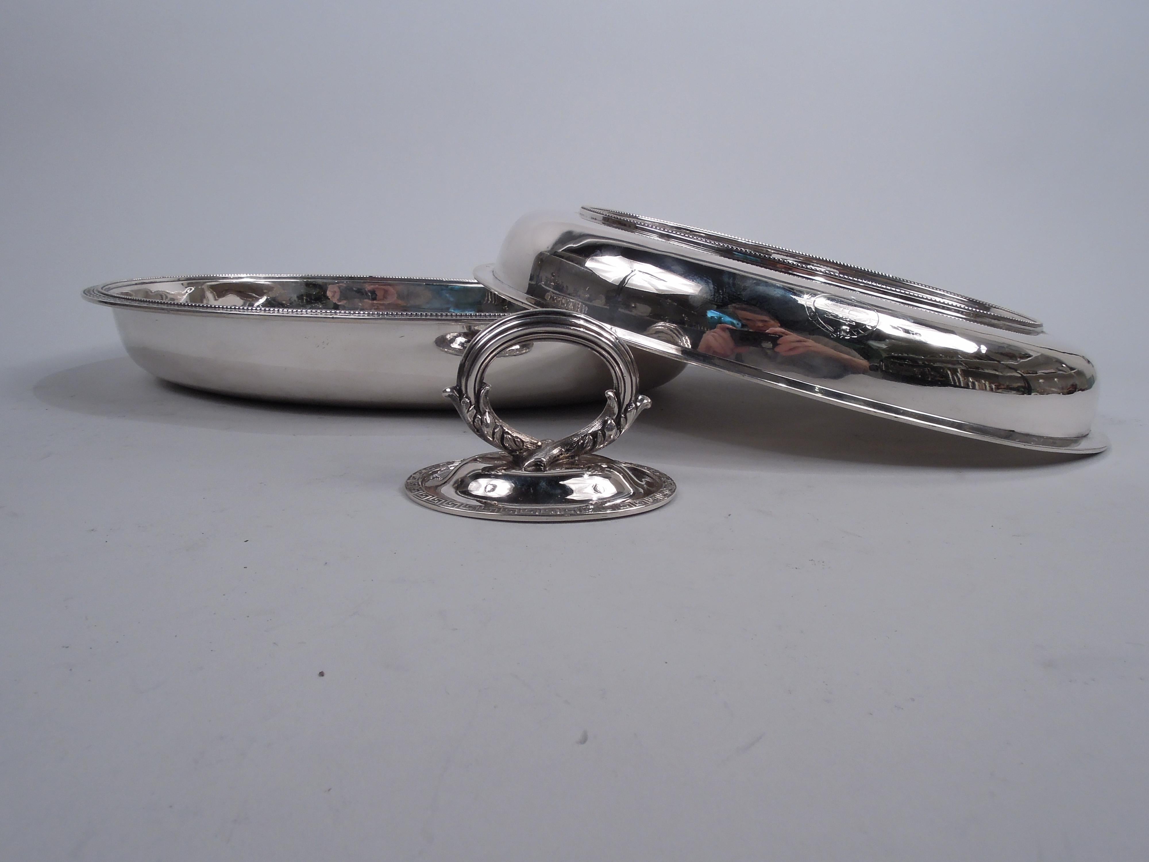 Pair of Early Tiffany Etruscan Sterling Silver Covered Serving Dishes For Sale 3