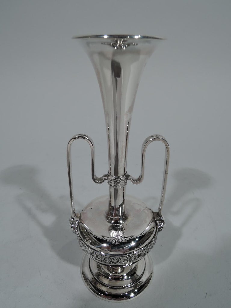 Pair of Early Tiffany Sterling Silver Greek Revival Amphora Bud Vases