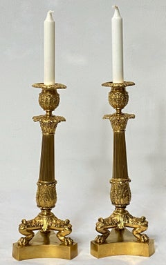 Pair of Early to Mid-19th Century French Empire Gilt Bronze Candlesticks