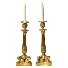 Pair of Early to Mid-19th Century French Empire Gilt Bronze Candlesticks