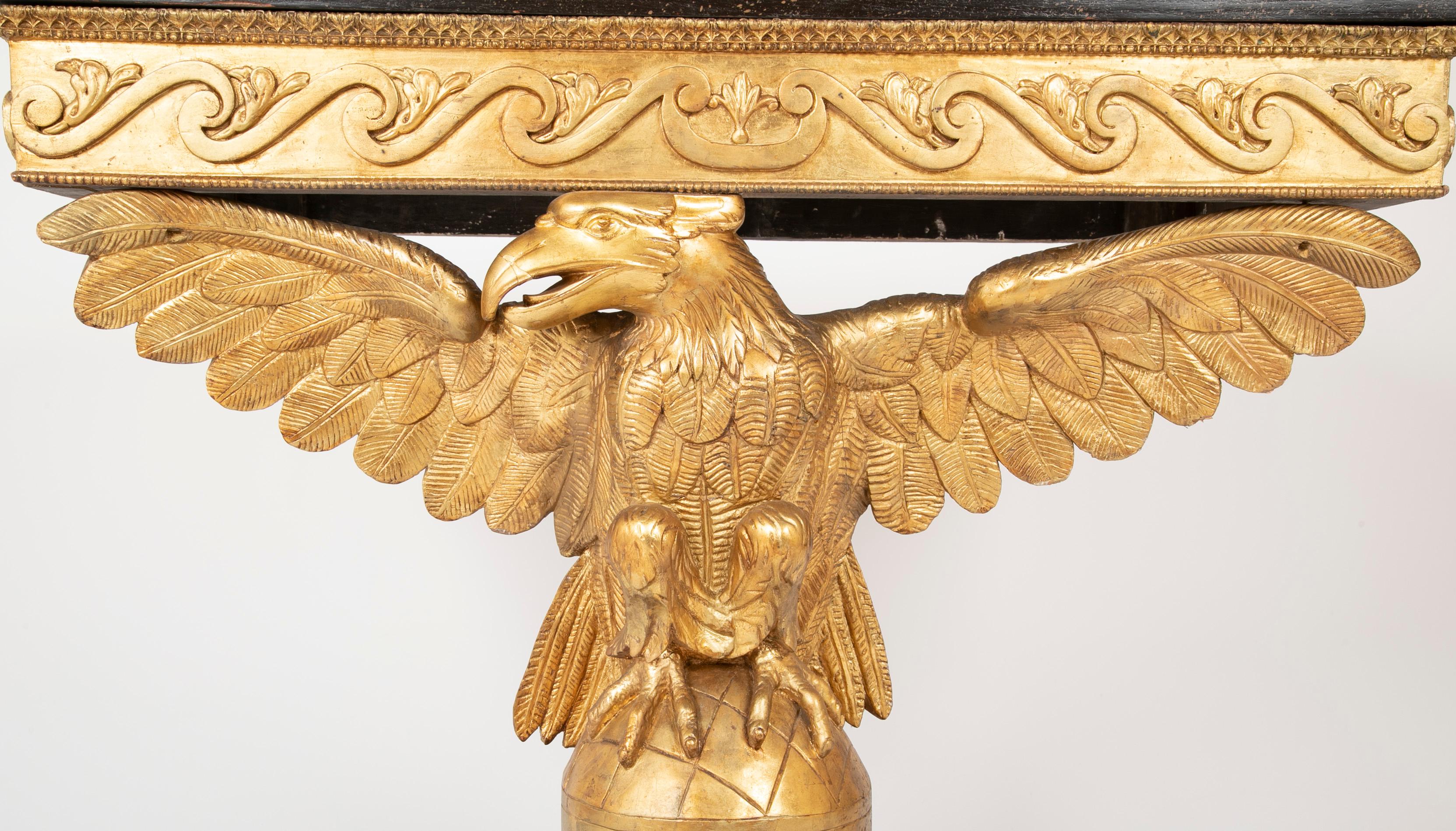 Pair of Early to Mid-19th Century Giltwood Eagle Console Tables 4