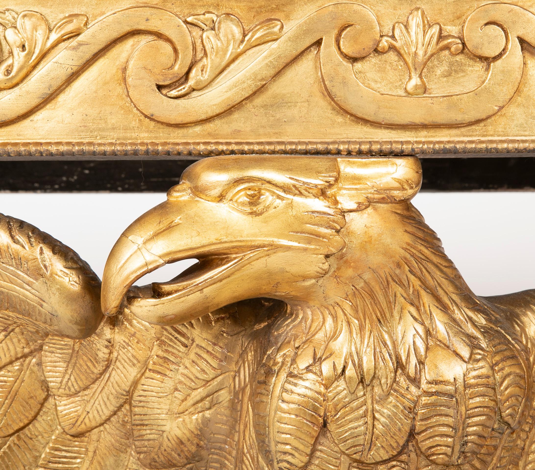 Pair of Early to Mid-19th Century Giltwood Eagle Console Tables 5