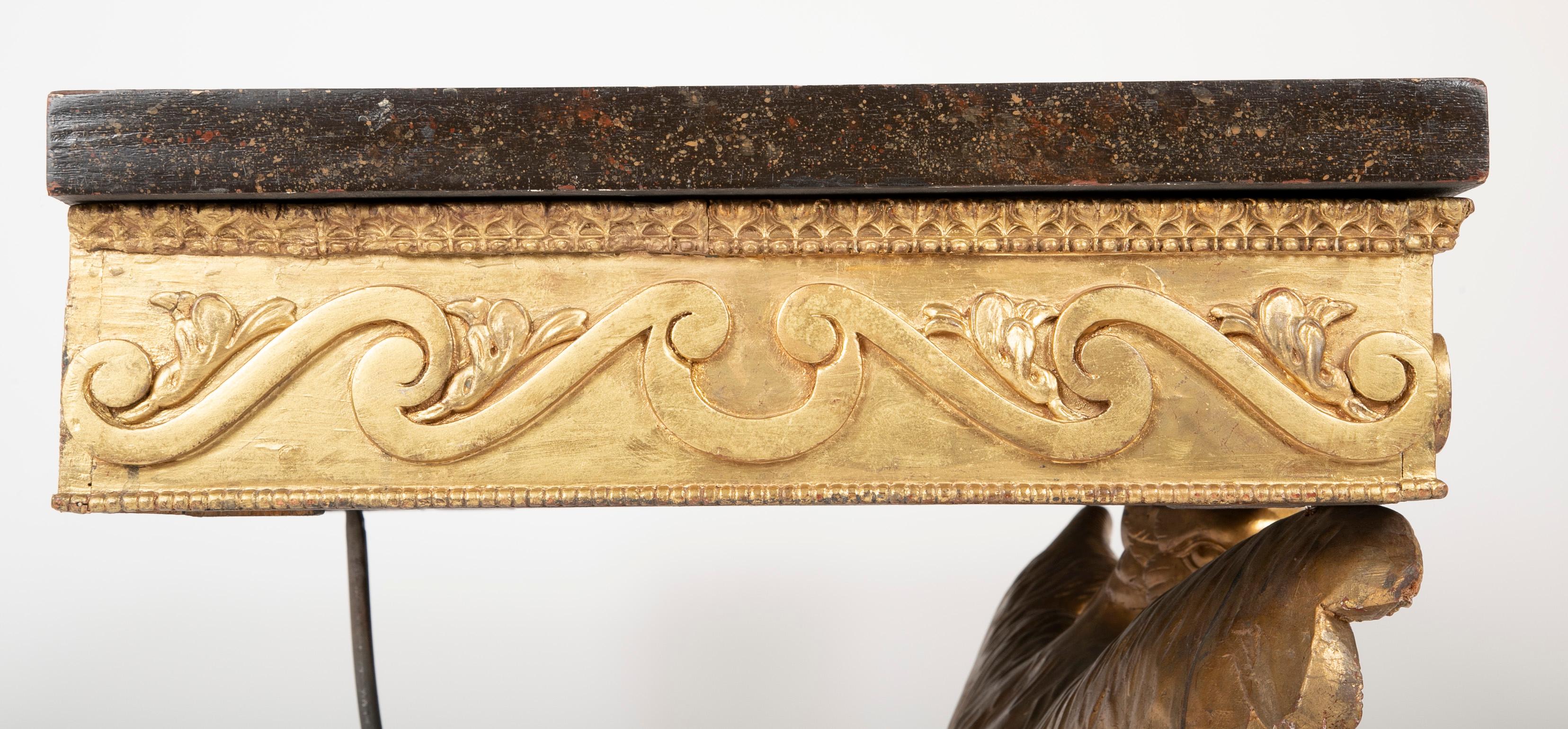 Pair of Early to Mid-19th Century Giltwood Eagle Console Tables 10