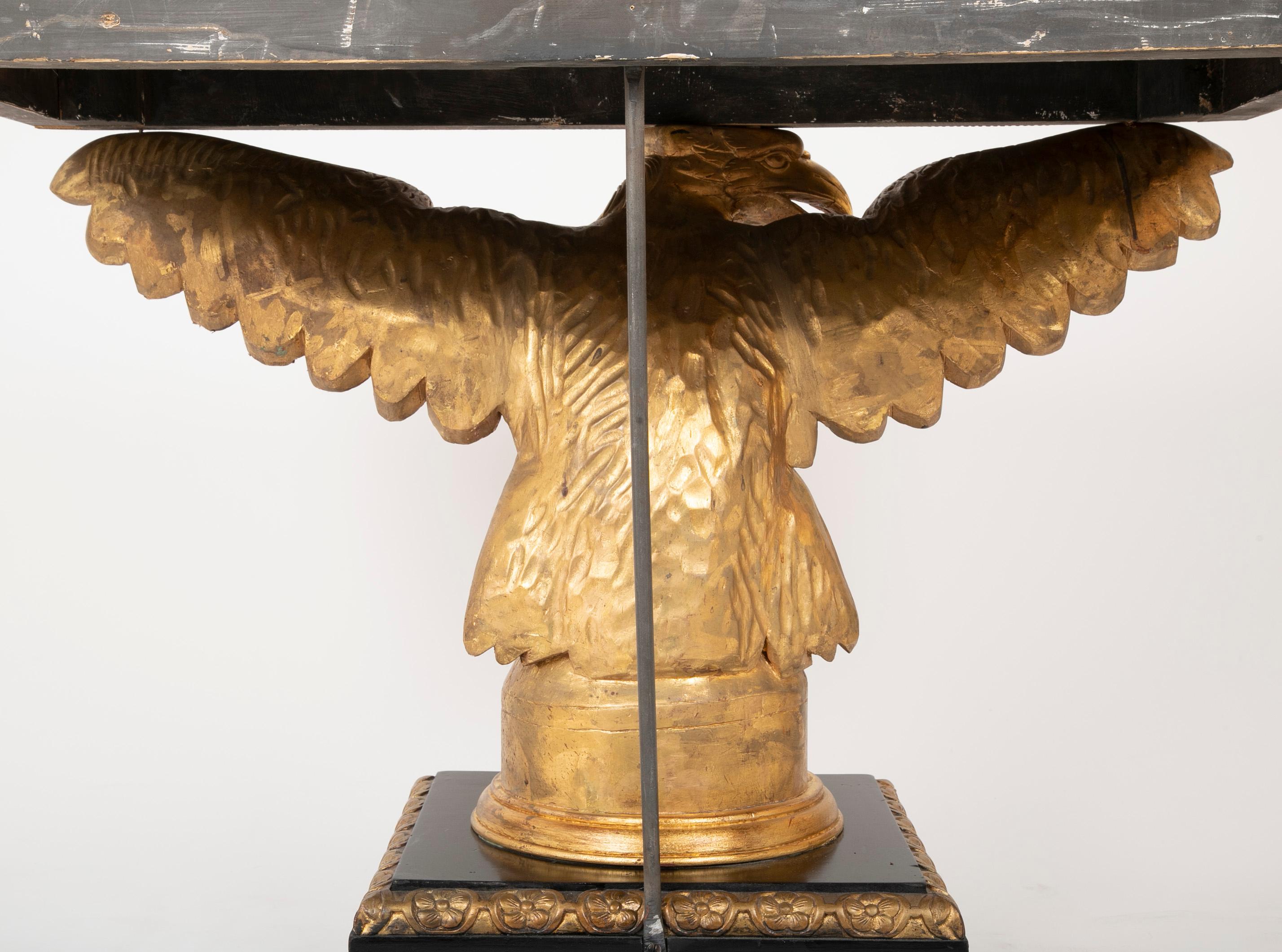 Pair of Early to Mid-19th Century Giltwood Eagle Console Tables 14