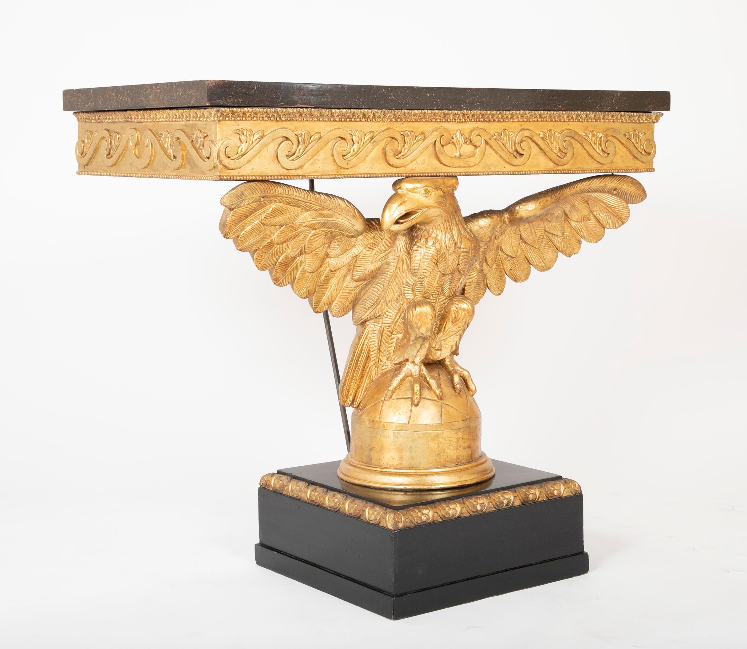 Pair of Early to Mid-19th Century Giltwood Eagle Console Tables In Good Condition In Stamford, CT