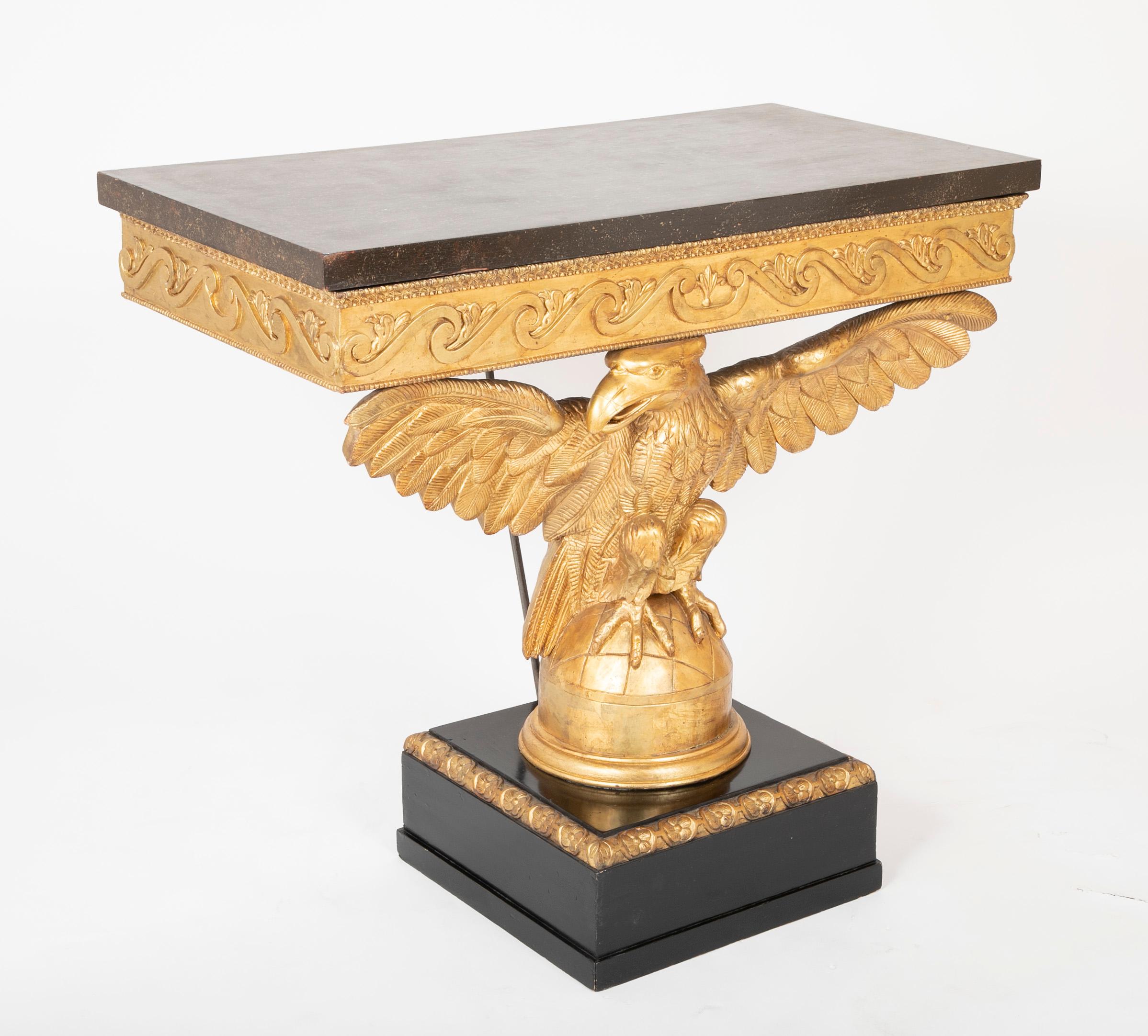 Wood Pair of Early to Mid-19th Century Giltwood Eagle Console Tables