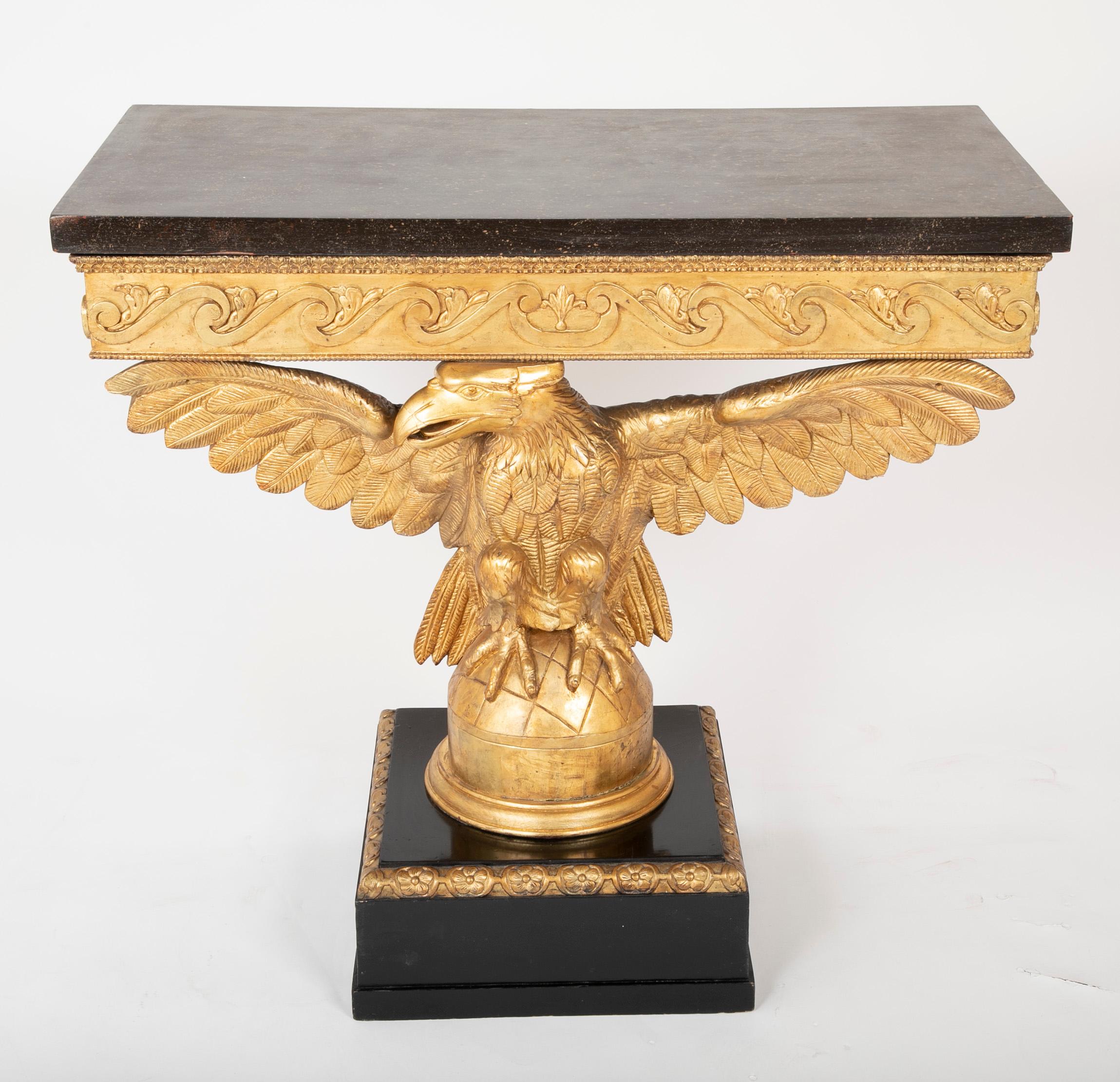 Pair of Early to Mid-19th Century Giltwood Eagle Console Tables 2
