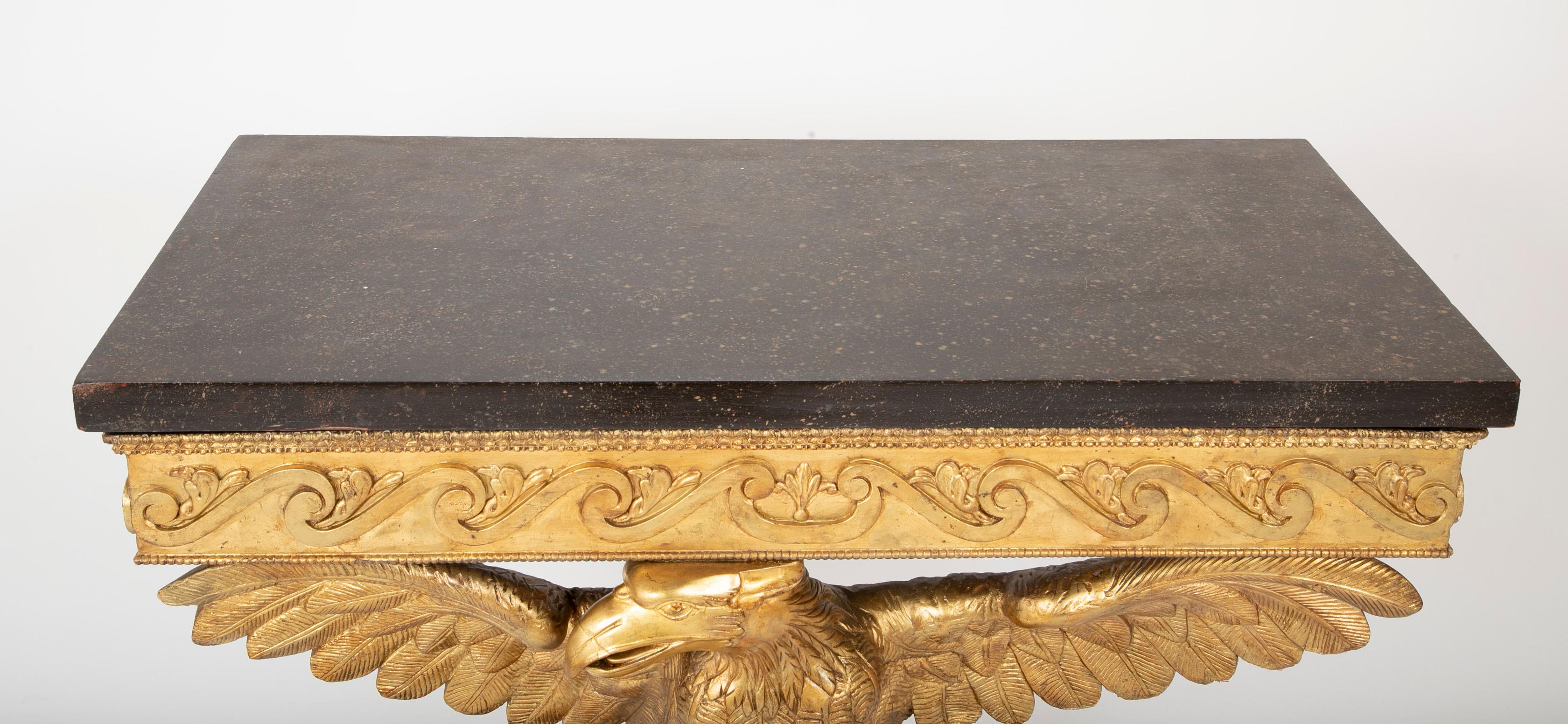 Pair of Early to Mid-19th Century Giltwood Eagle Console Tables 3