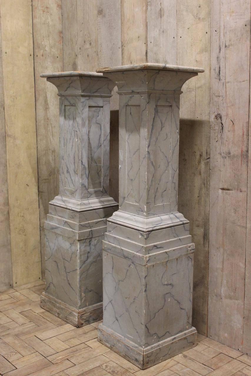 European Pair of Early to Mid-20th Century Faux Marble Plinths For Sale