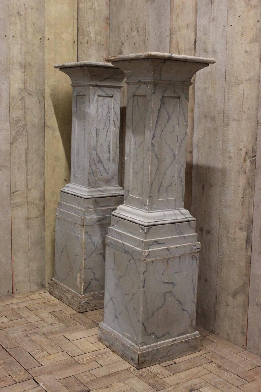 Wood Pair of Early to Mid-20th Century Faux Marble Plinths For Sale