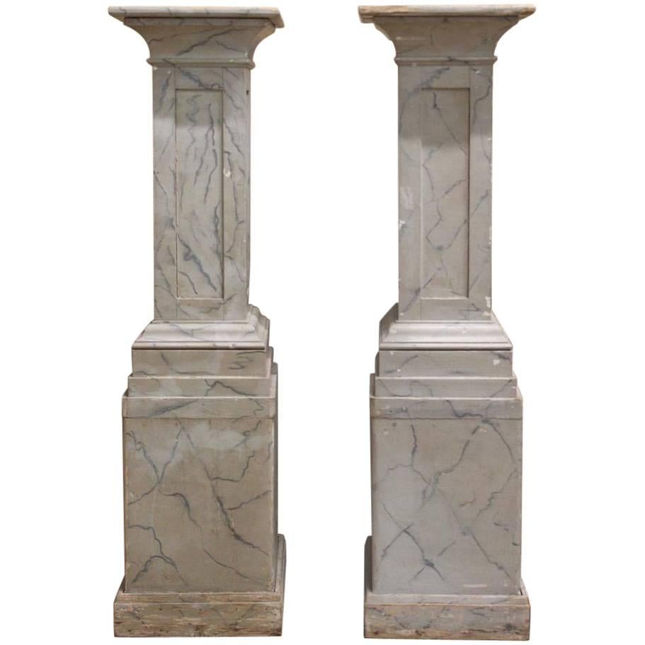 Pair of Early to Mid-20th Century Faux Marble Plinths For Sale