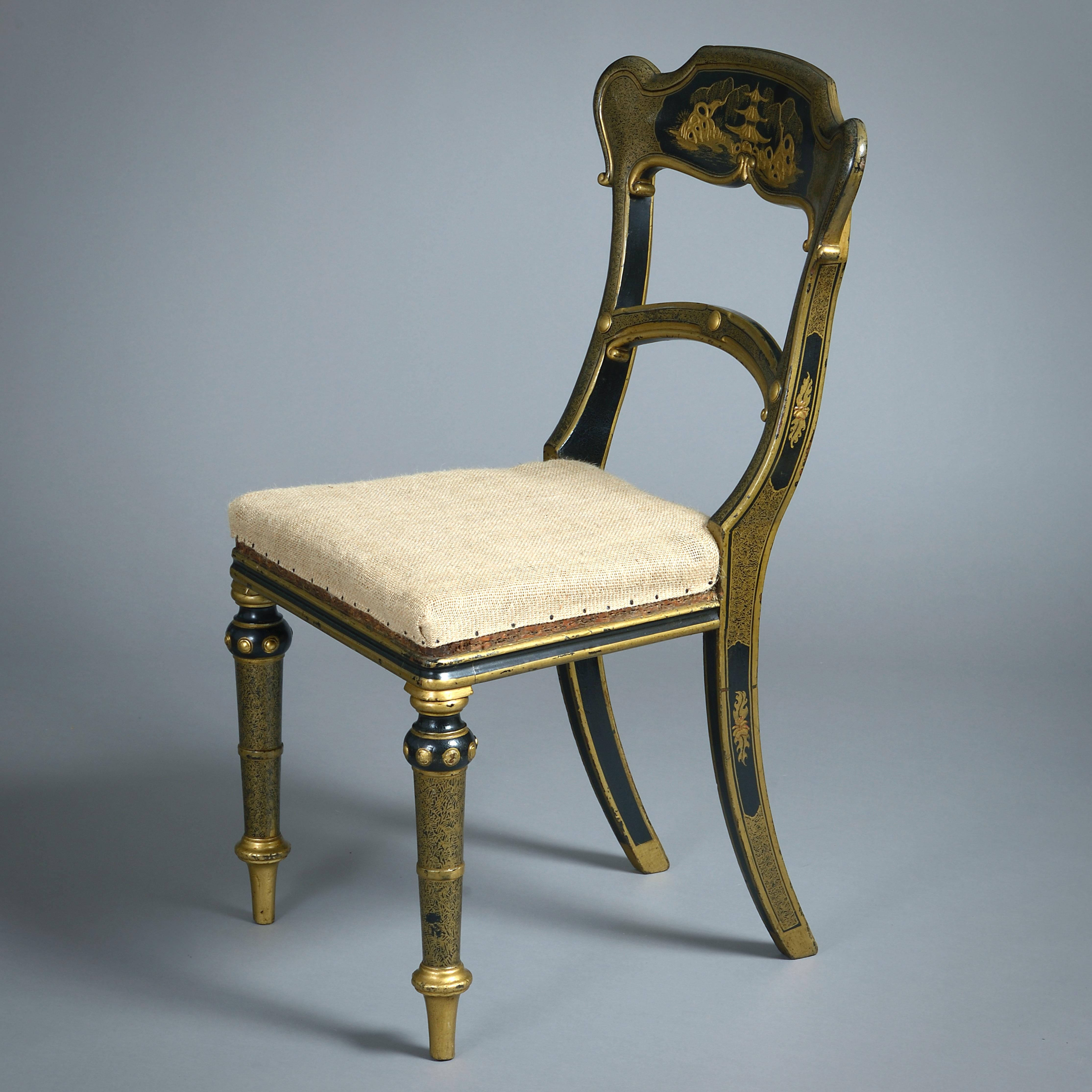 Pair of Early Victorian Black-And-Gold Japanned Side Chairs For Sale 2