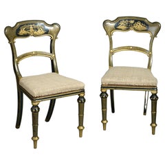 Antique Pair of Early Victorian Black-And-Gold Japanned Side Chairs