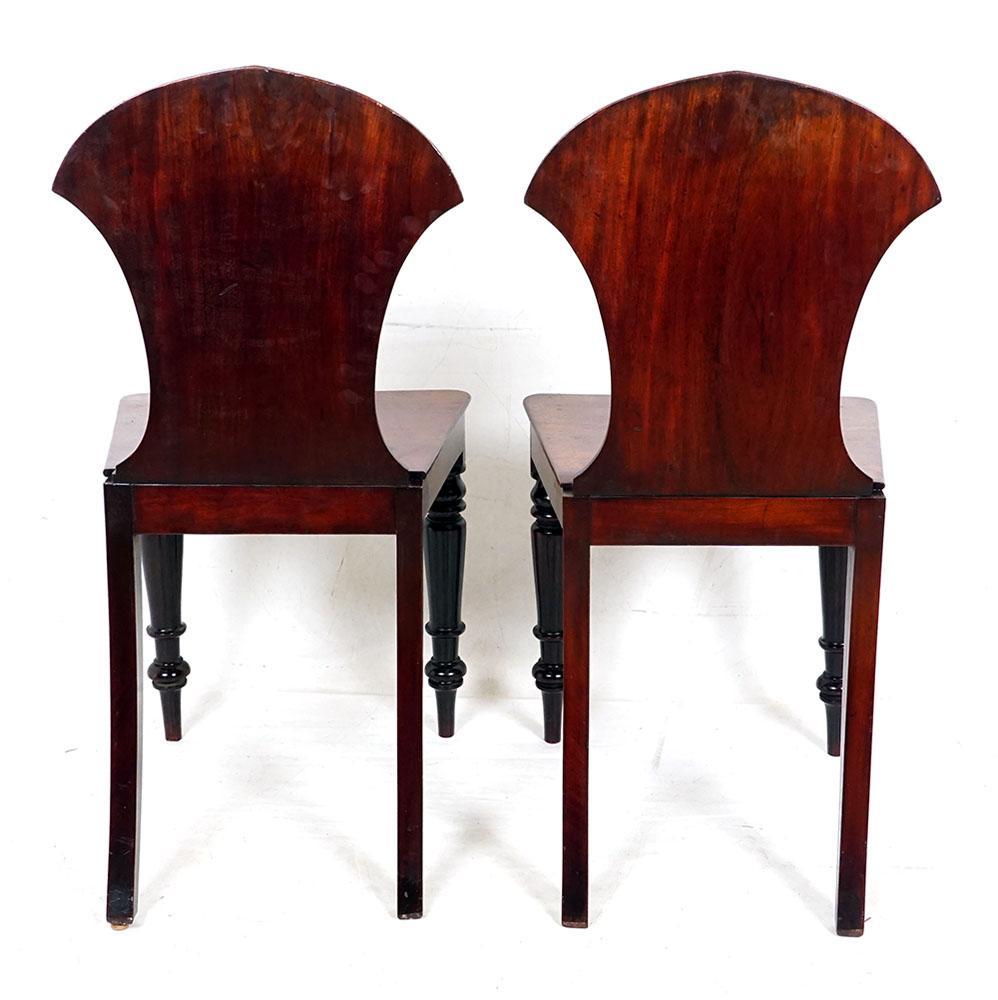 Mid-19th Century Pair of Early Victorian English Mahogany Hall Chairs