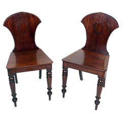 Pair of Early Victorian English Mahogany Hall Chairs