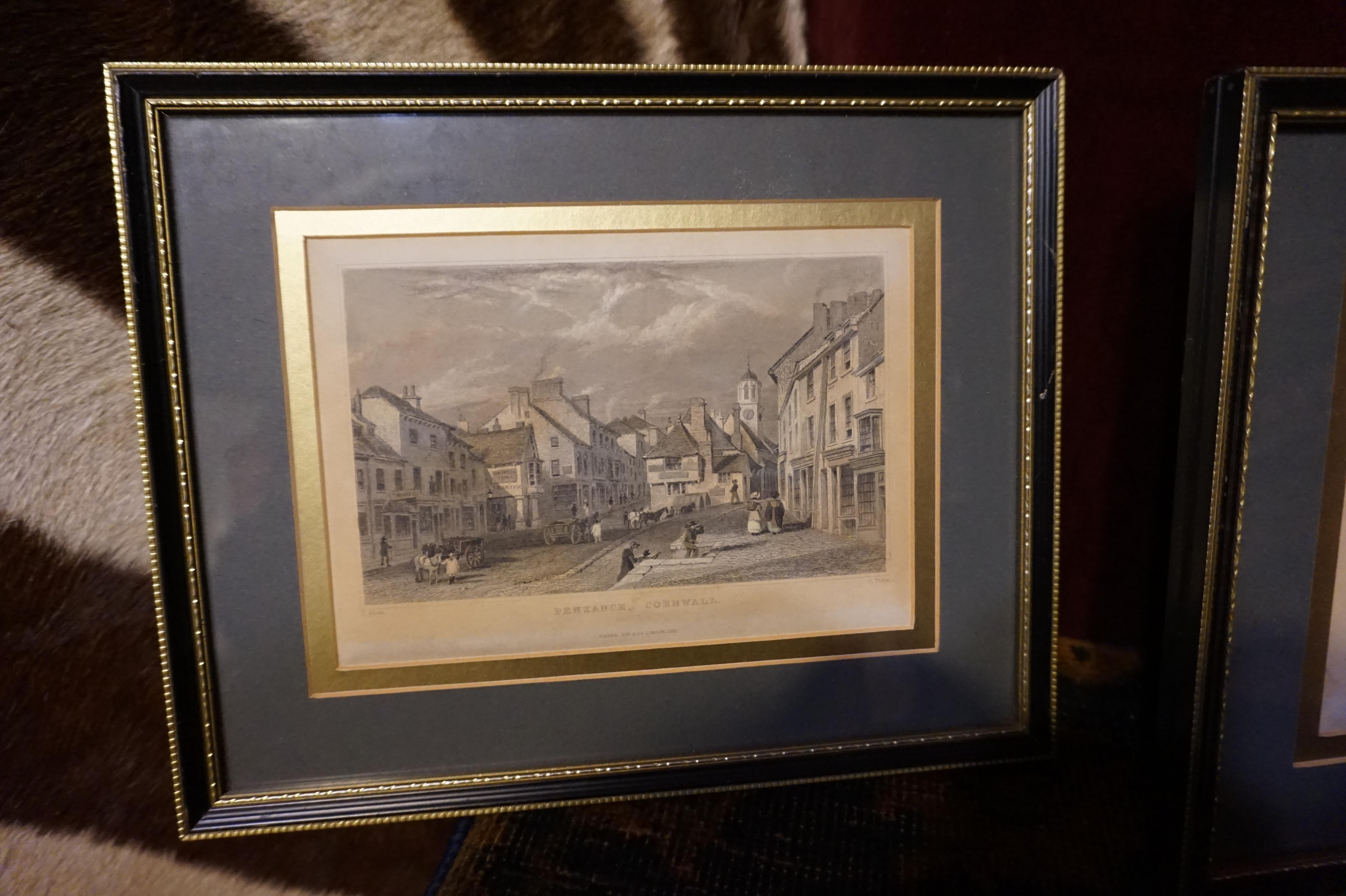 Pair of Early Victorian English Stamped Framed & Mounted Cornwall Aquatints For Sale 4