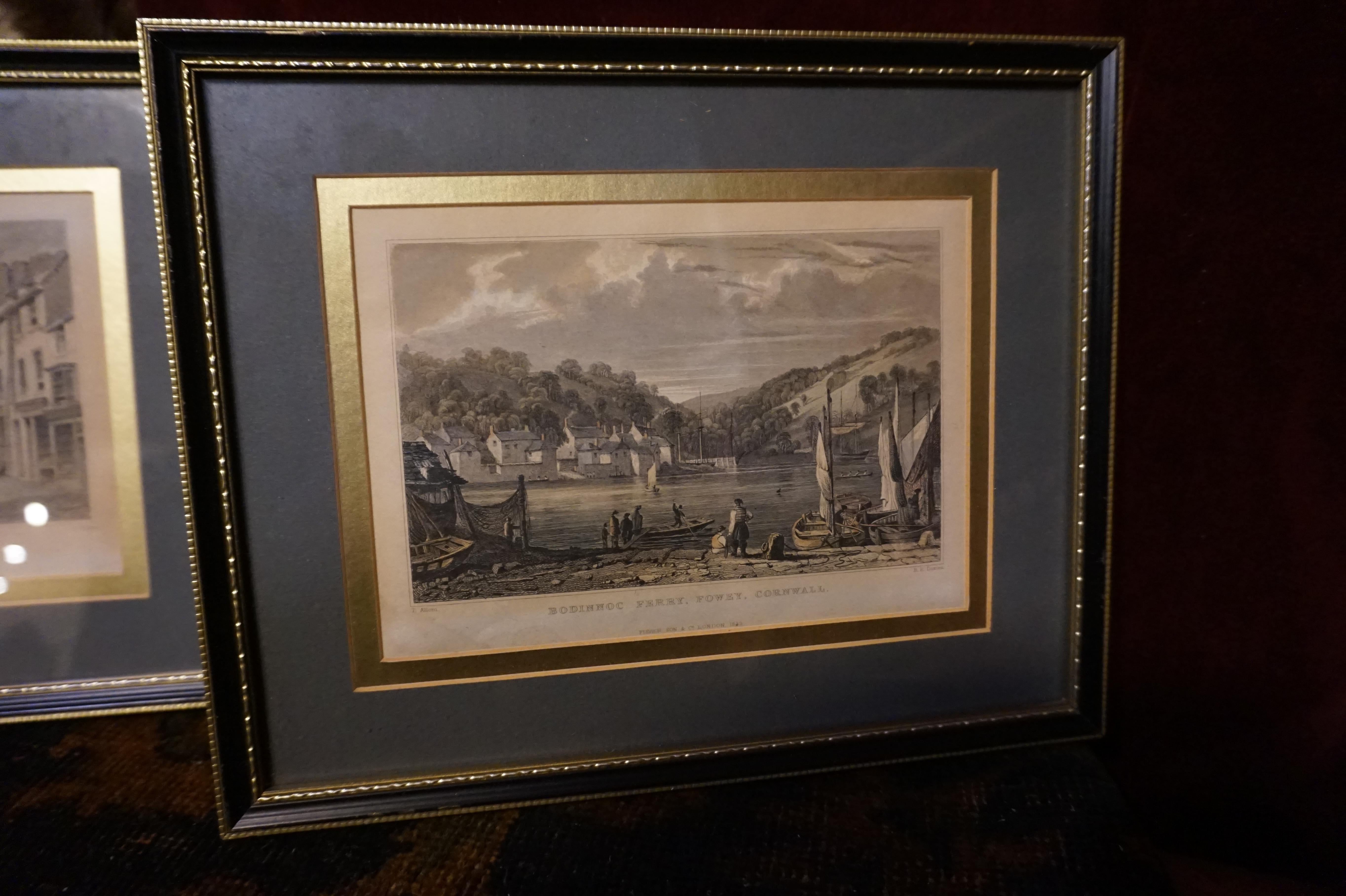 Pair of Early Victorian English Stamped Framed & Mounted Cornwall Aquatints For Sale 6