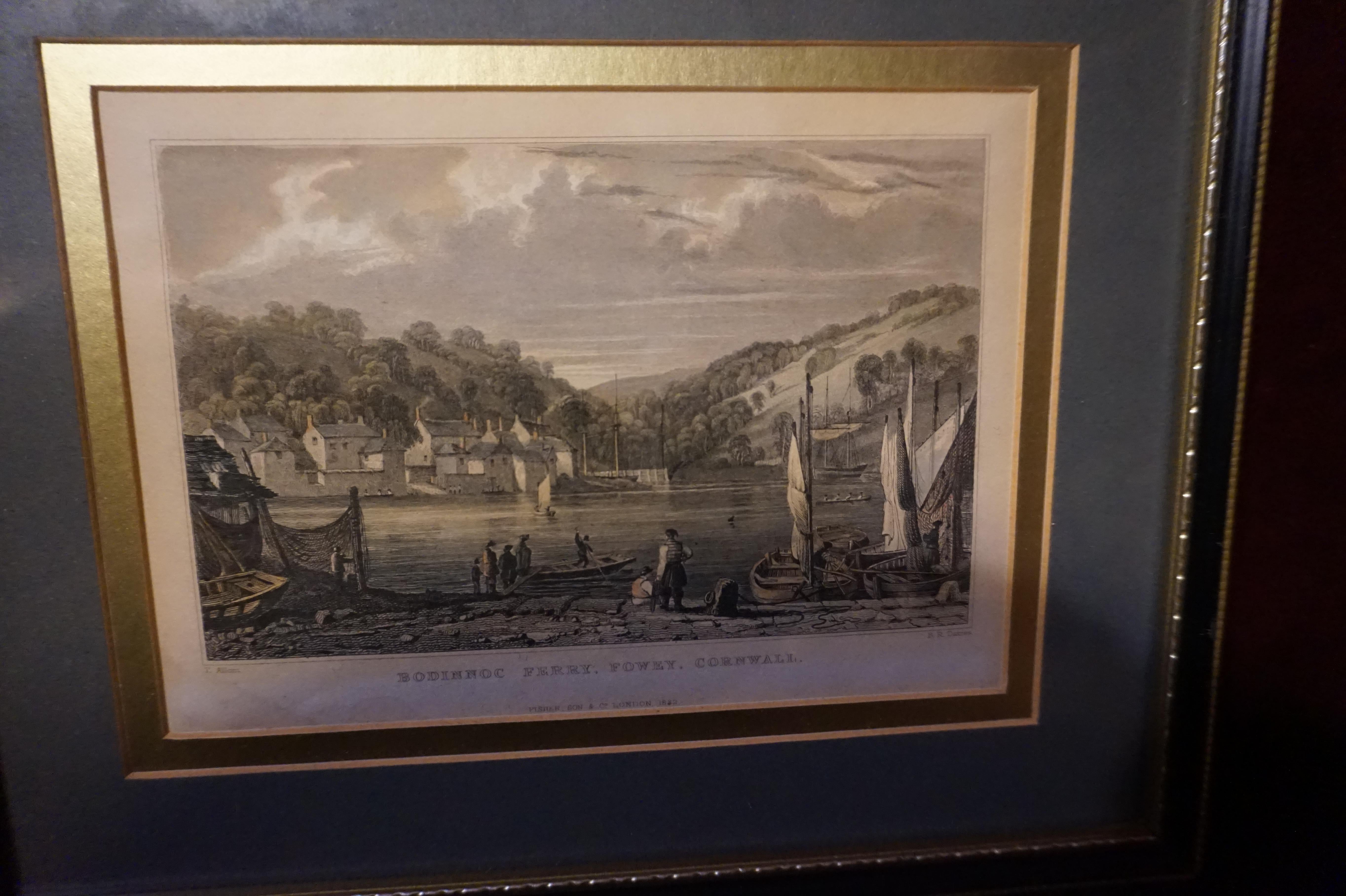 Pair of Early Victorian English Stamped Framed & Mounted Cornwall Aquatints For Sale 8