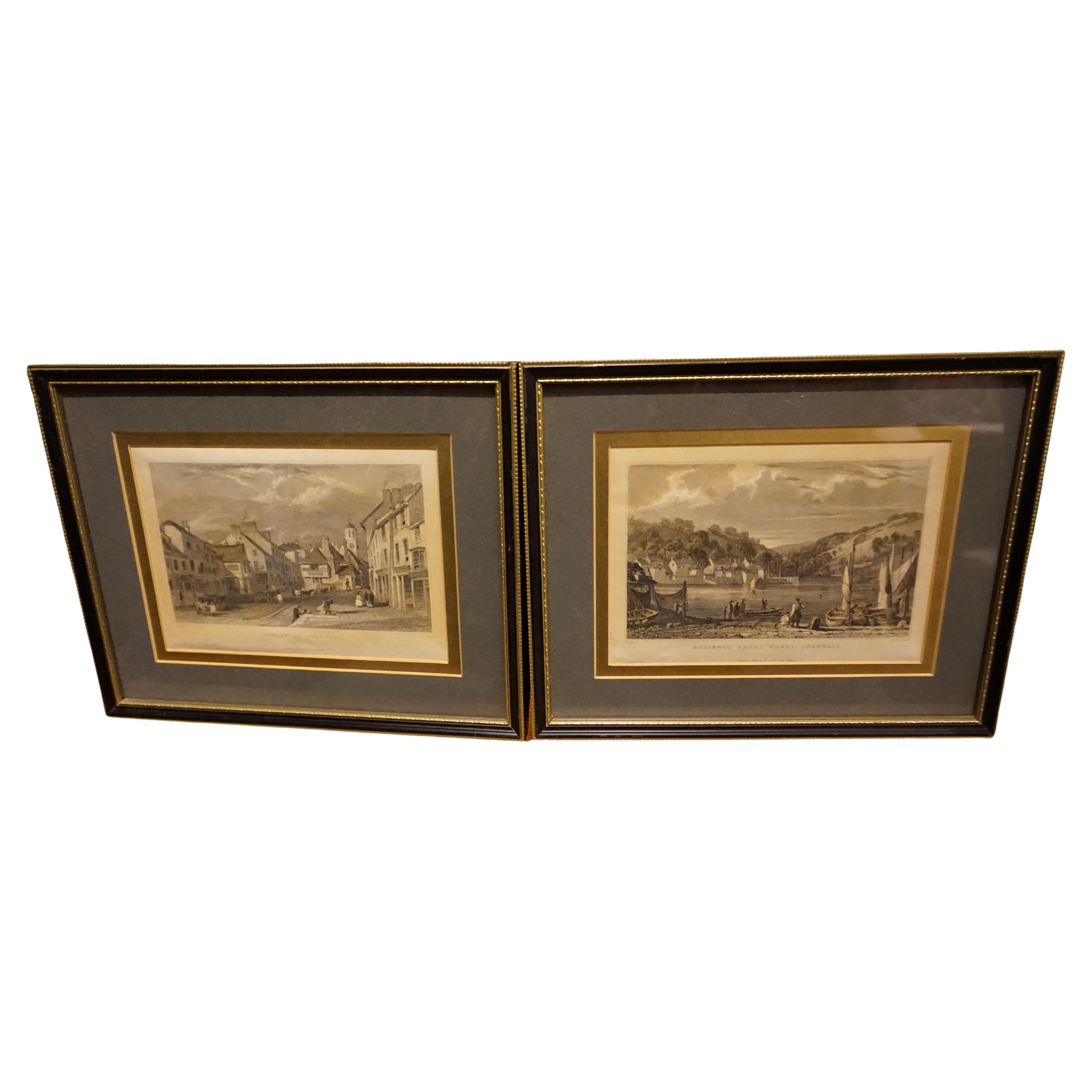 Fine pair of Fisher & Son London hand coloured engravings from the early Victorian Period. Beautifully framed and mounted and in good condition. Detailed scenes of Cornwall. Subtle, yet refined and well sized.