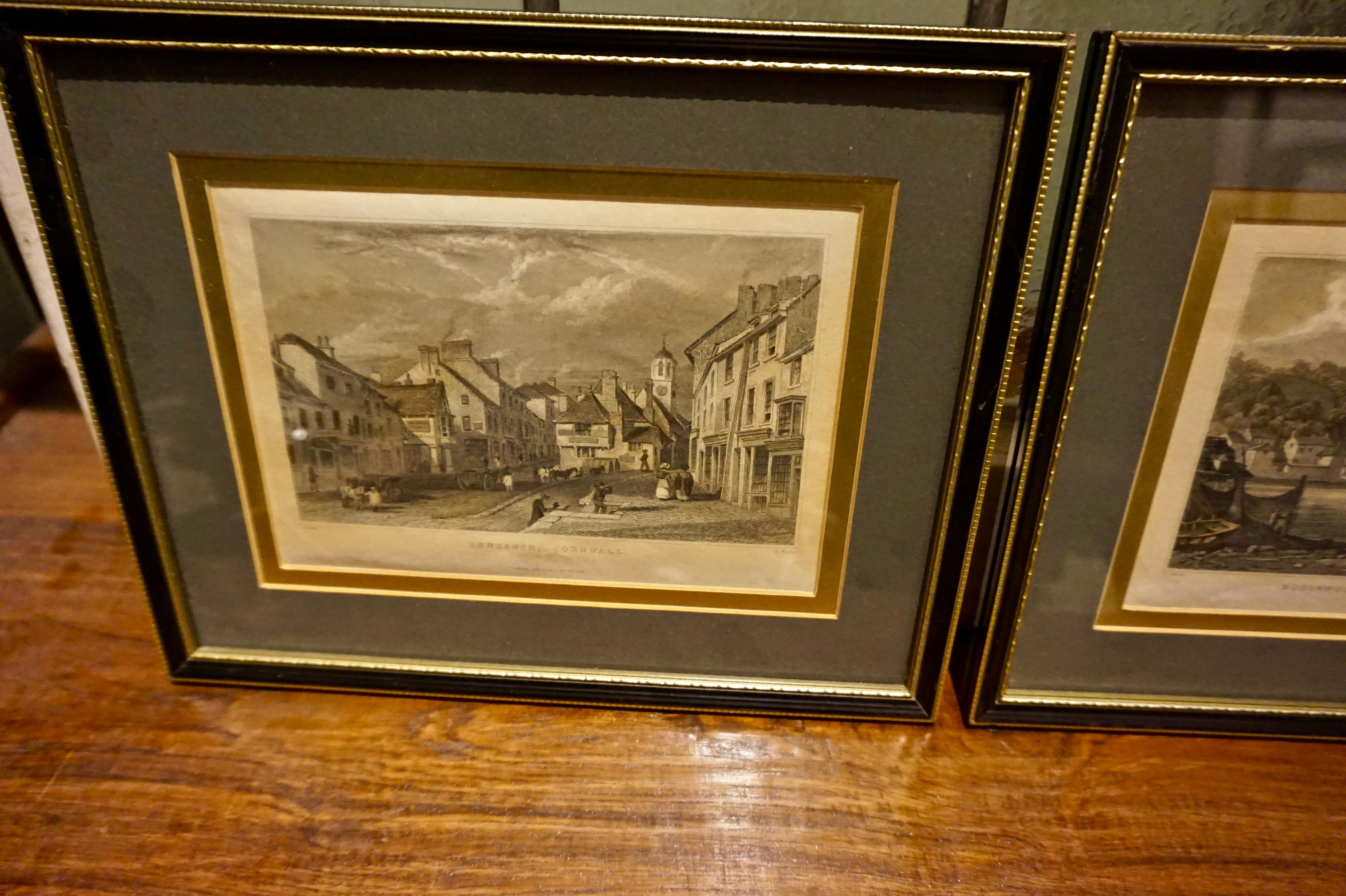Pair of Early Victorian English Stamped Framed & Mounted Cornwall Aquatints In Good Condition For Sale In Vancouver, British Columbia