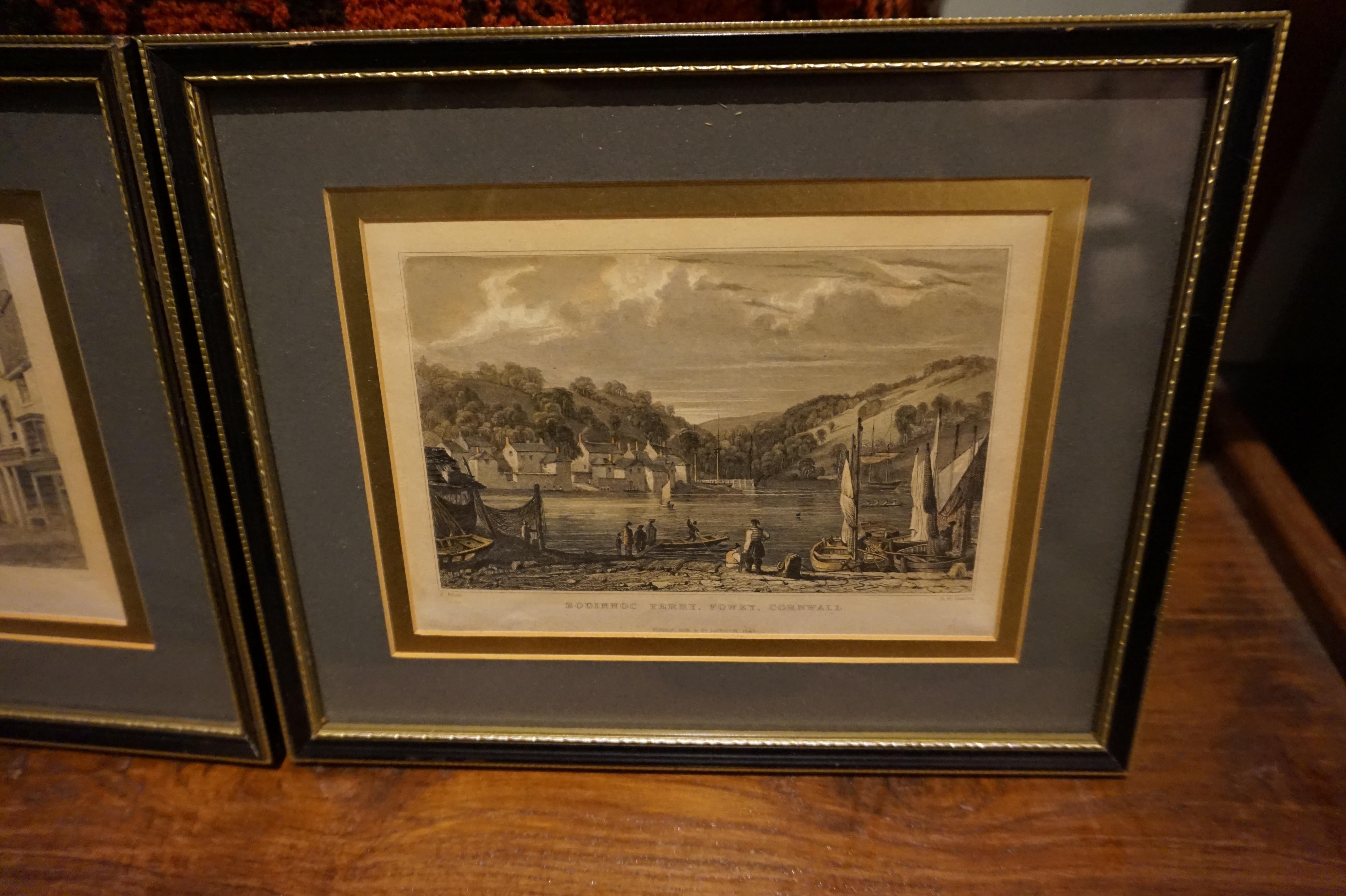 Mid-19th Century Pair of Early Victorian English Stamped Framed & Mounted Cornwall Aquatints For Sale