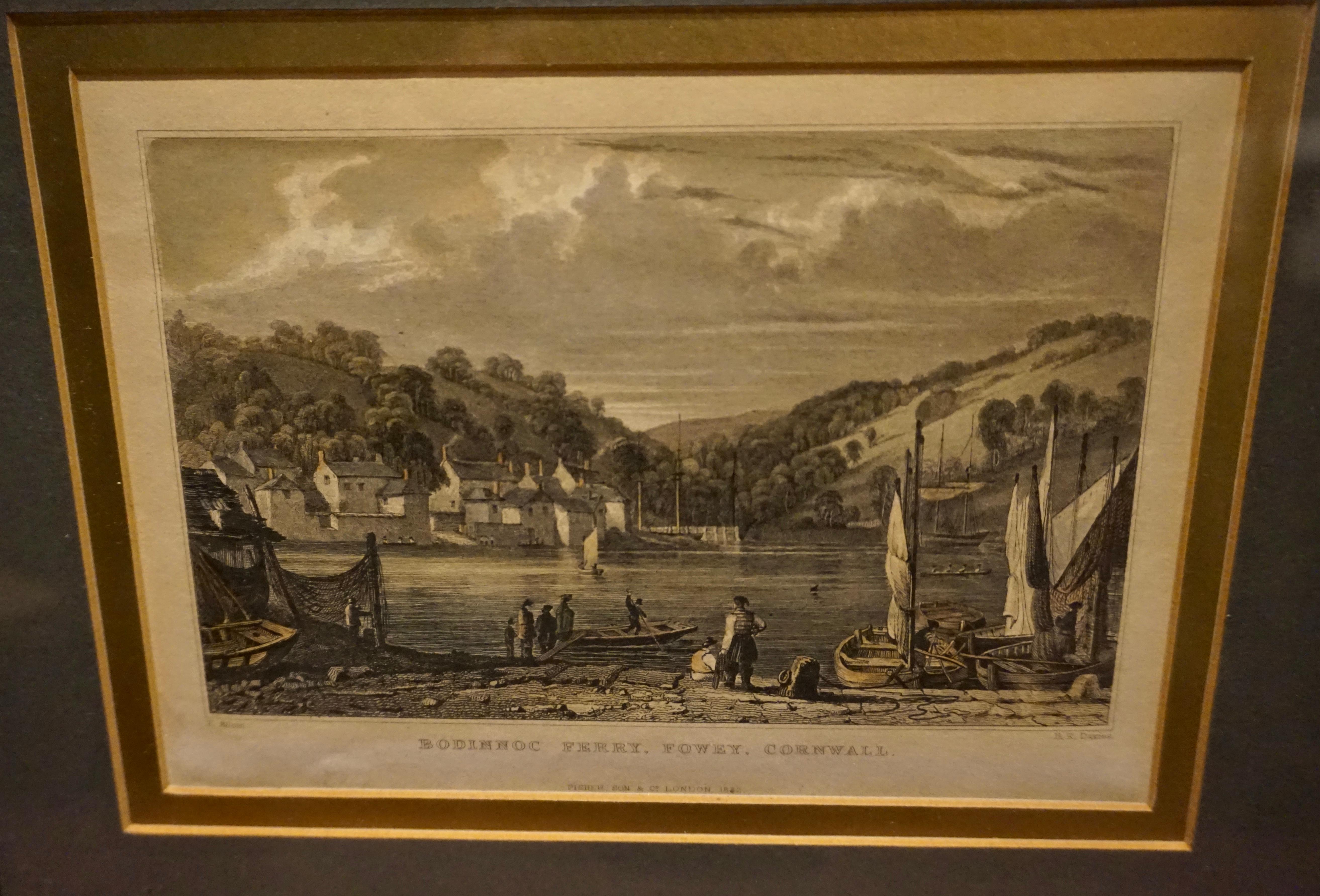 Coppia di acquetinte della Cornovaglia di epoca previttoriana con timbro e montatura In condizioni buone in vendita a Vancouver, British Columbia