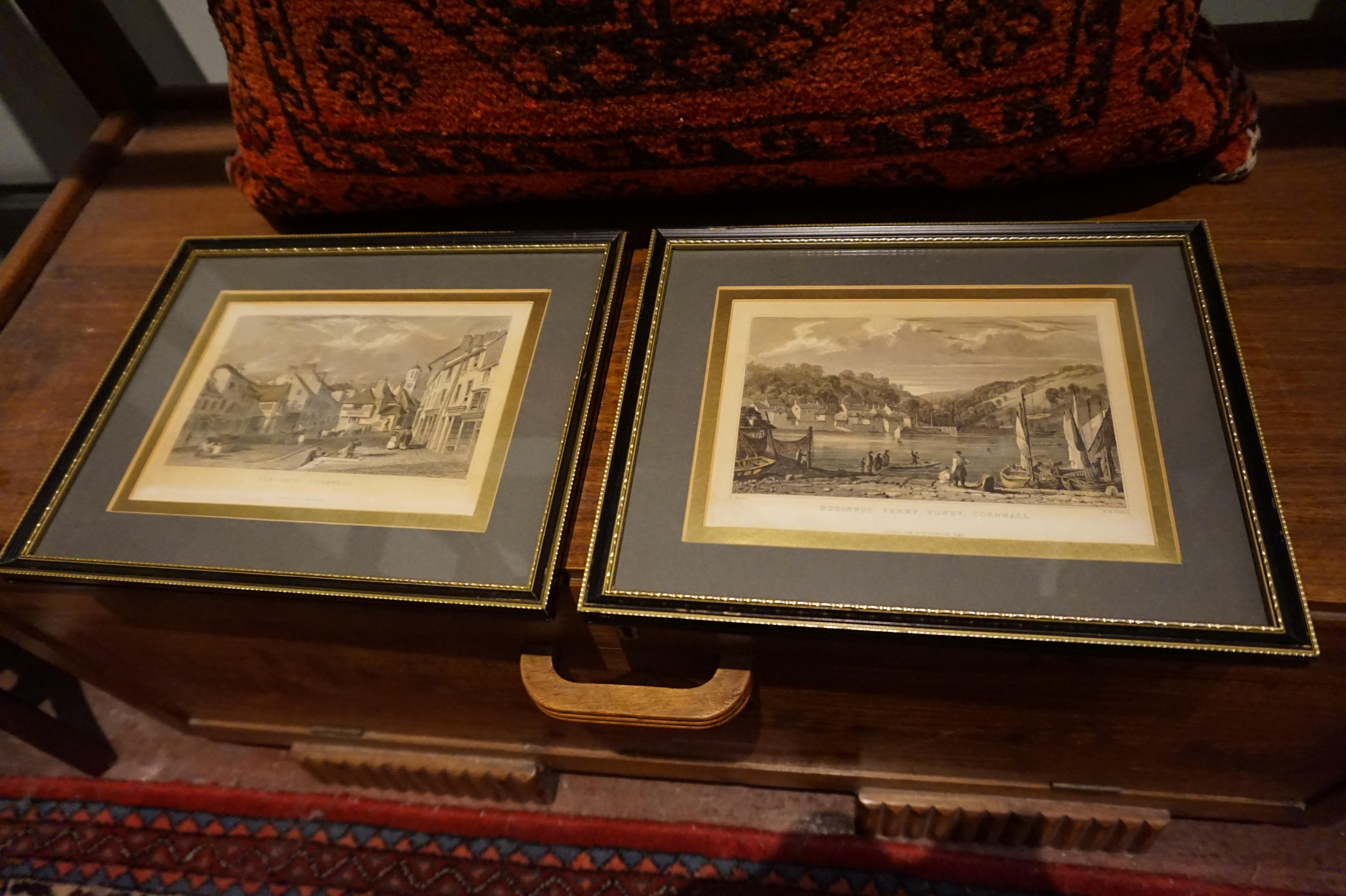 Pair of Early Victorian English Stamped Framed & Mounted Cornwall Aquatints For Sale 3