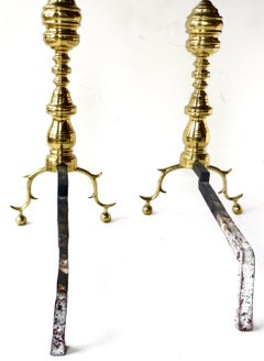 Pair of Early Victorian Fireplace Brass Andirons. American, Circa 1850
