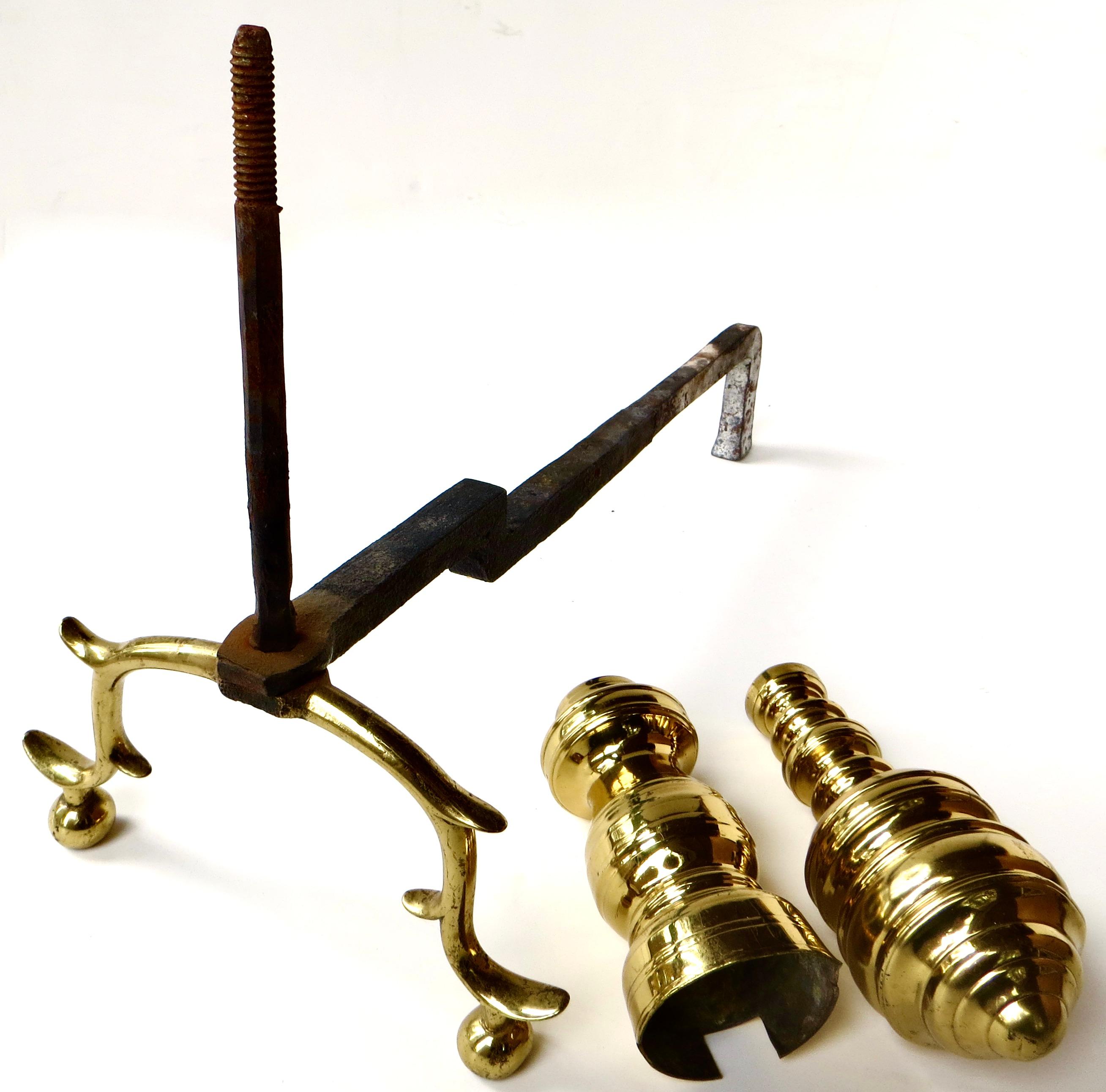Mid-19th Century Pair of Early Victorian Fireplace Brass Andirons. American, Circa 1850 For Sale