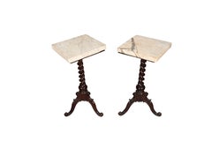 Pair Of Early Victorian Mahogany And Marble Top Candlestands