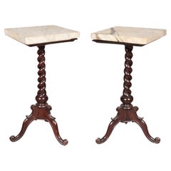 Pair Of Early Victorian Mahogany And Marble Top Candlestands