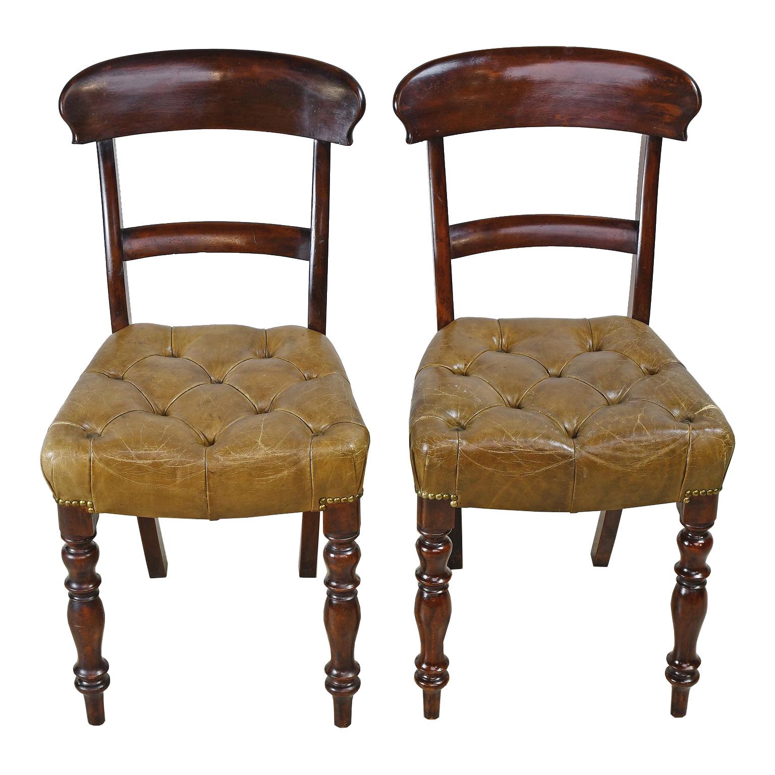 Pair of Early Victorian Mahogany Chairs with Leather Upholstery, England