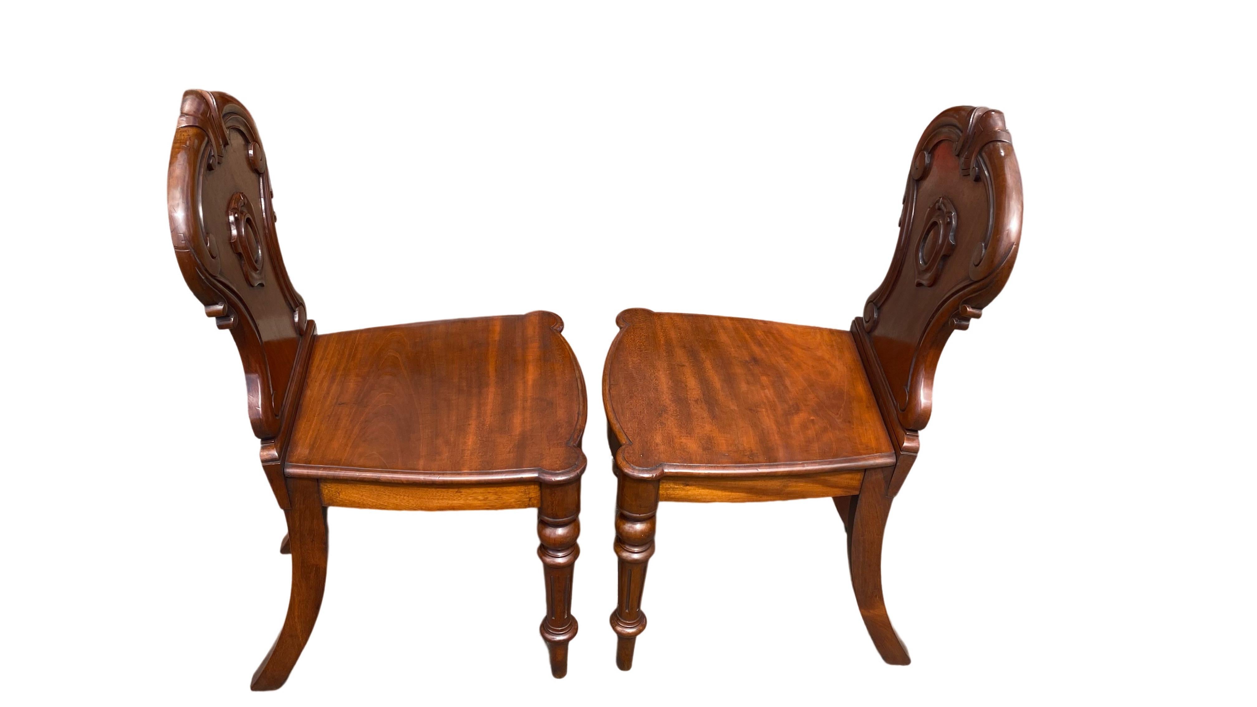 Pair of Early Victorian Mahogany Hall Chairs For Sale 2