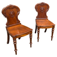 Antique Pair of Early Victorian Mahogany Hall Chairs