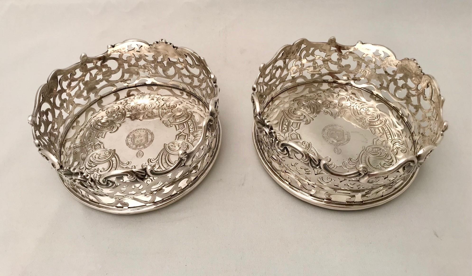 Pair of  Early Victorian Silver Bottle Coasters For Sale 6