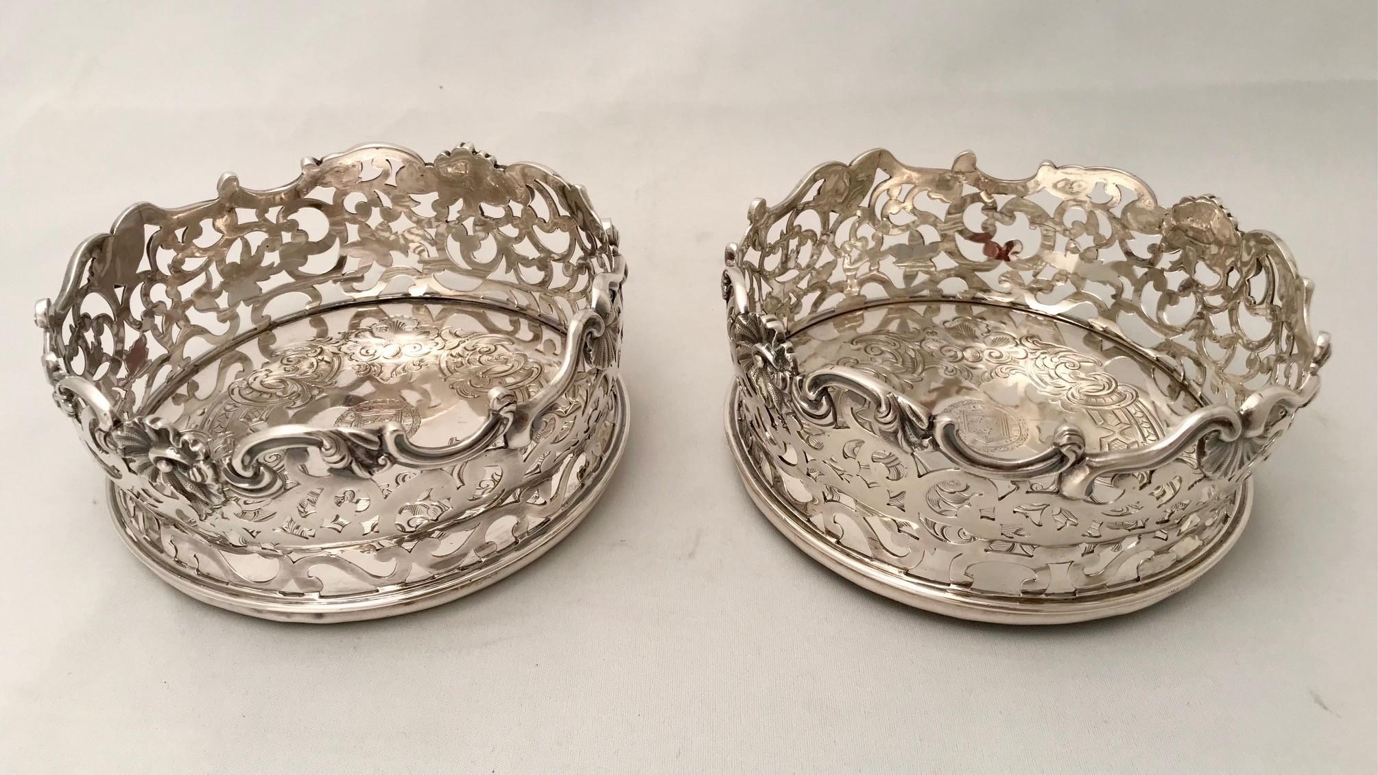 Pair of  Early Victorian Silver Bottle Coasters For Sale 7