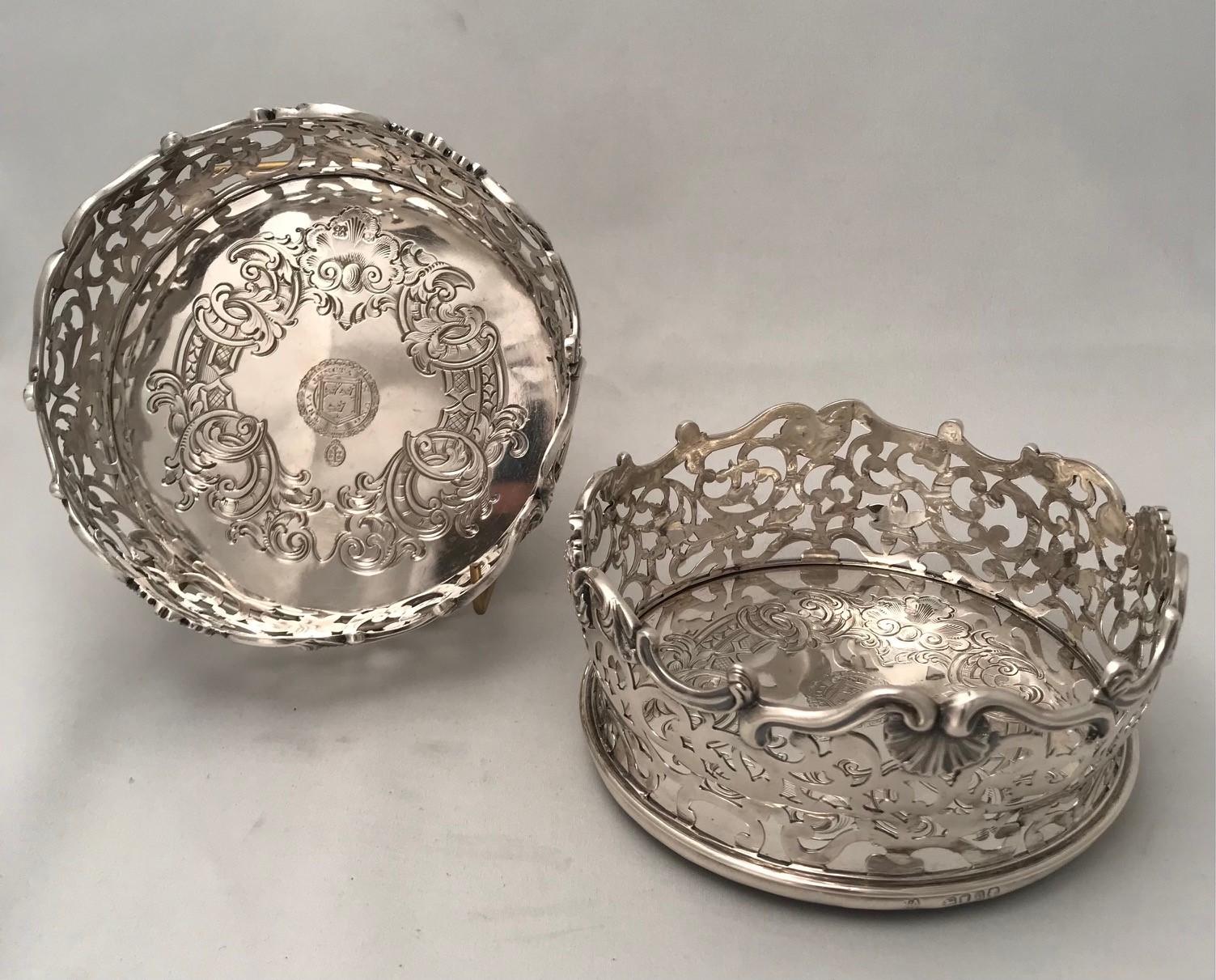 Pair of  Early Victorian Silver Bottle Coasters For Sale 2