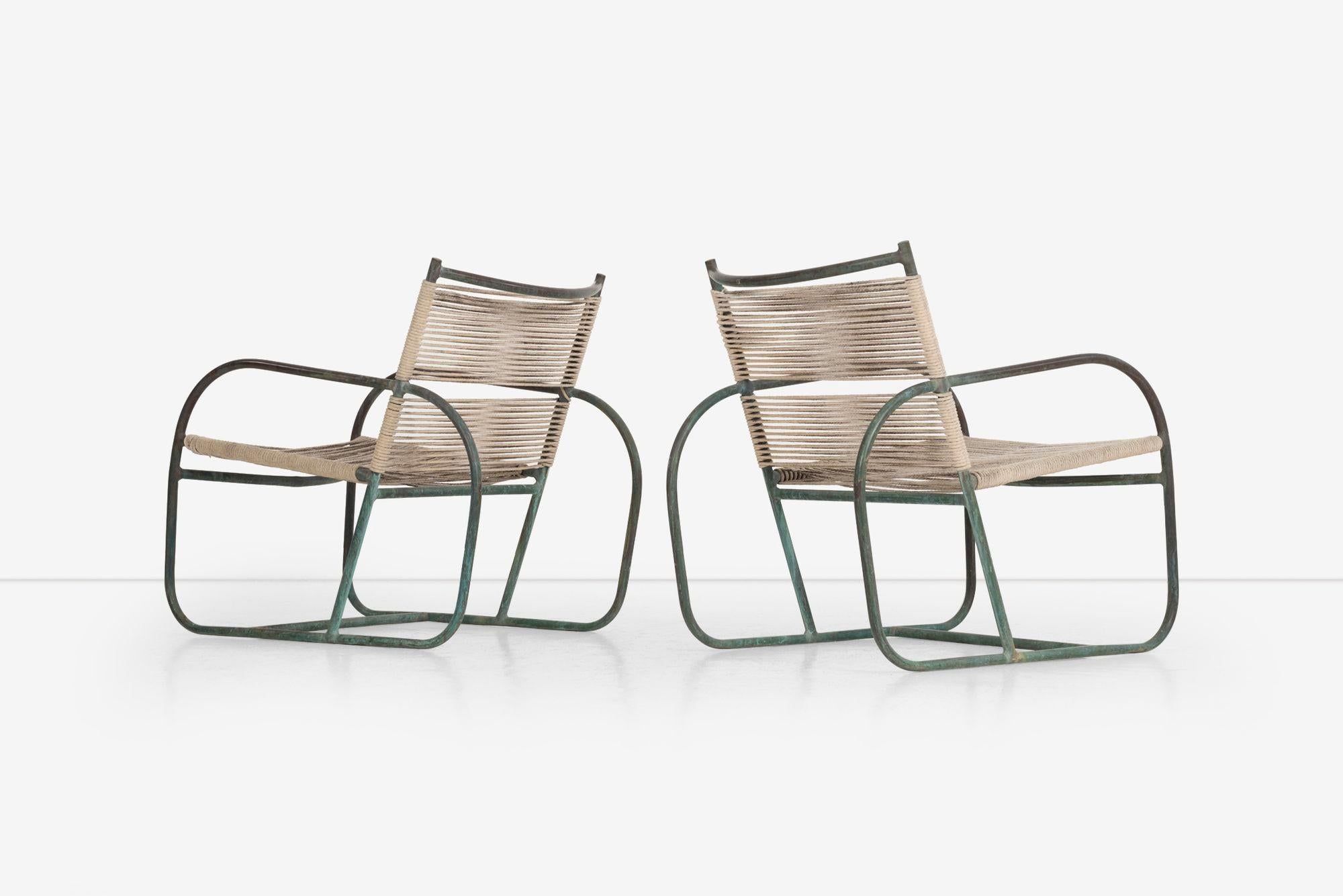 American Pair of Early Vintage Walter Lamb Bronze Lounge Chairs for Brown Jordan