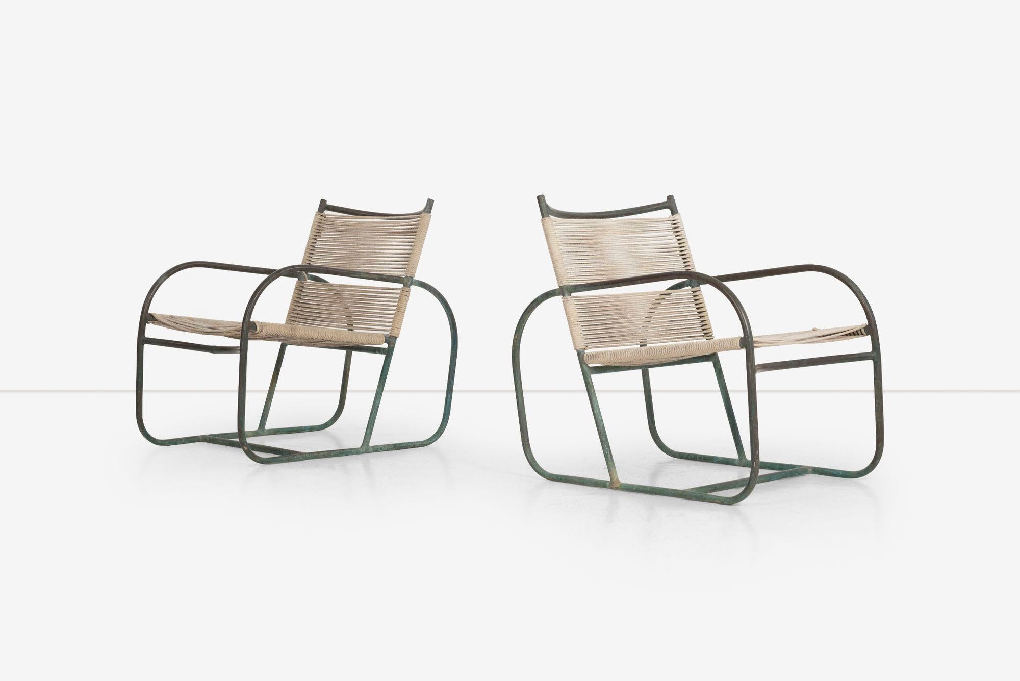 Pair of Early Vintage Walter Lamb Bronze Lounge Chairs for Brown Jordan In Good Condition In Chicago, IL