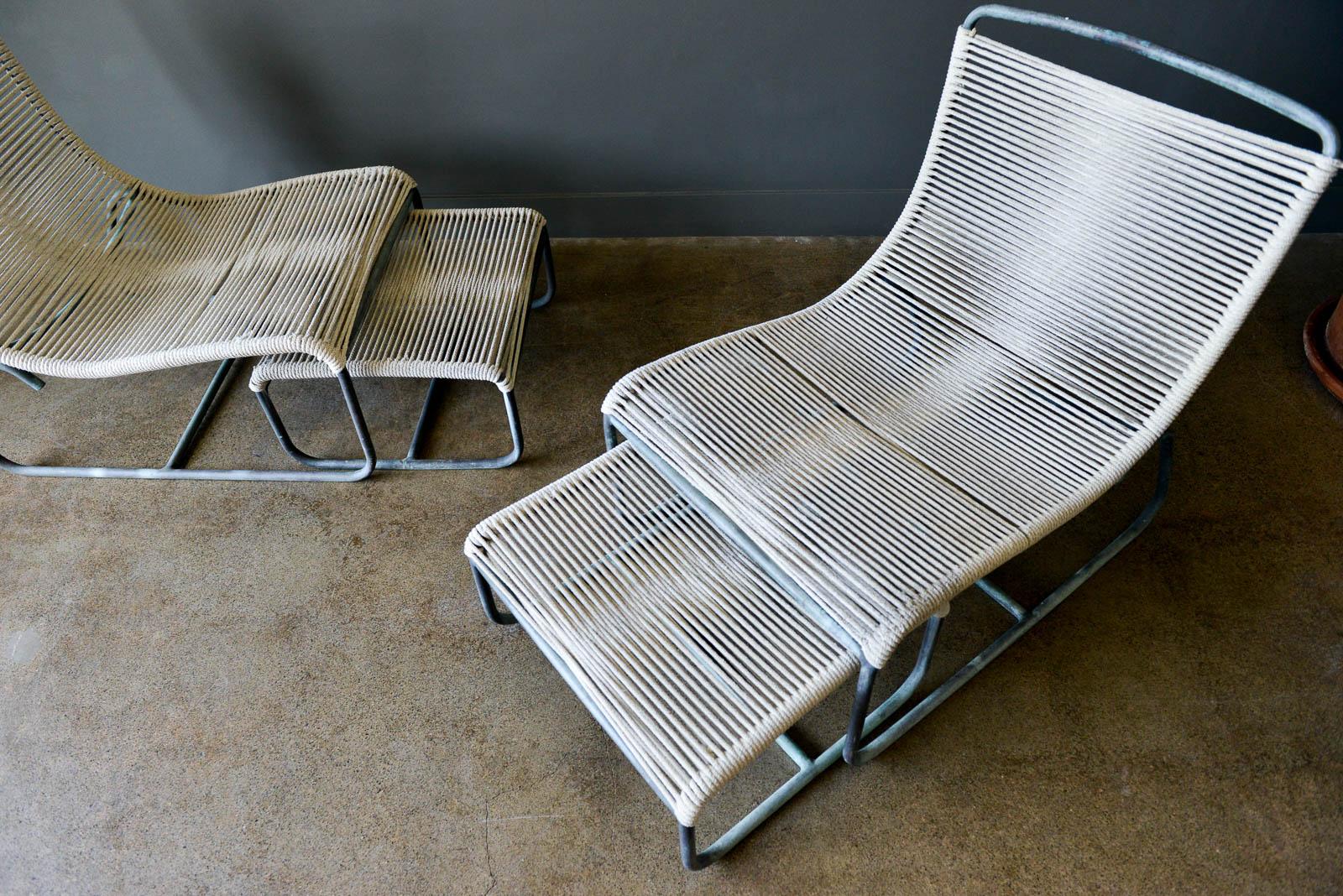 Pair of Early Walter Lamb Sleigh Lounge Chairs with Matching Ottomans, ca. 1955 1