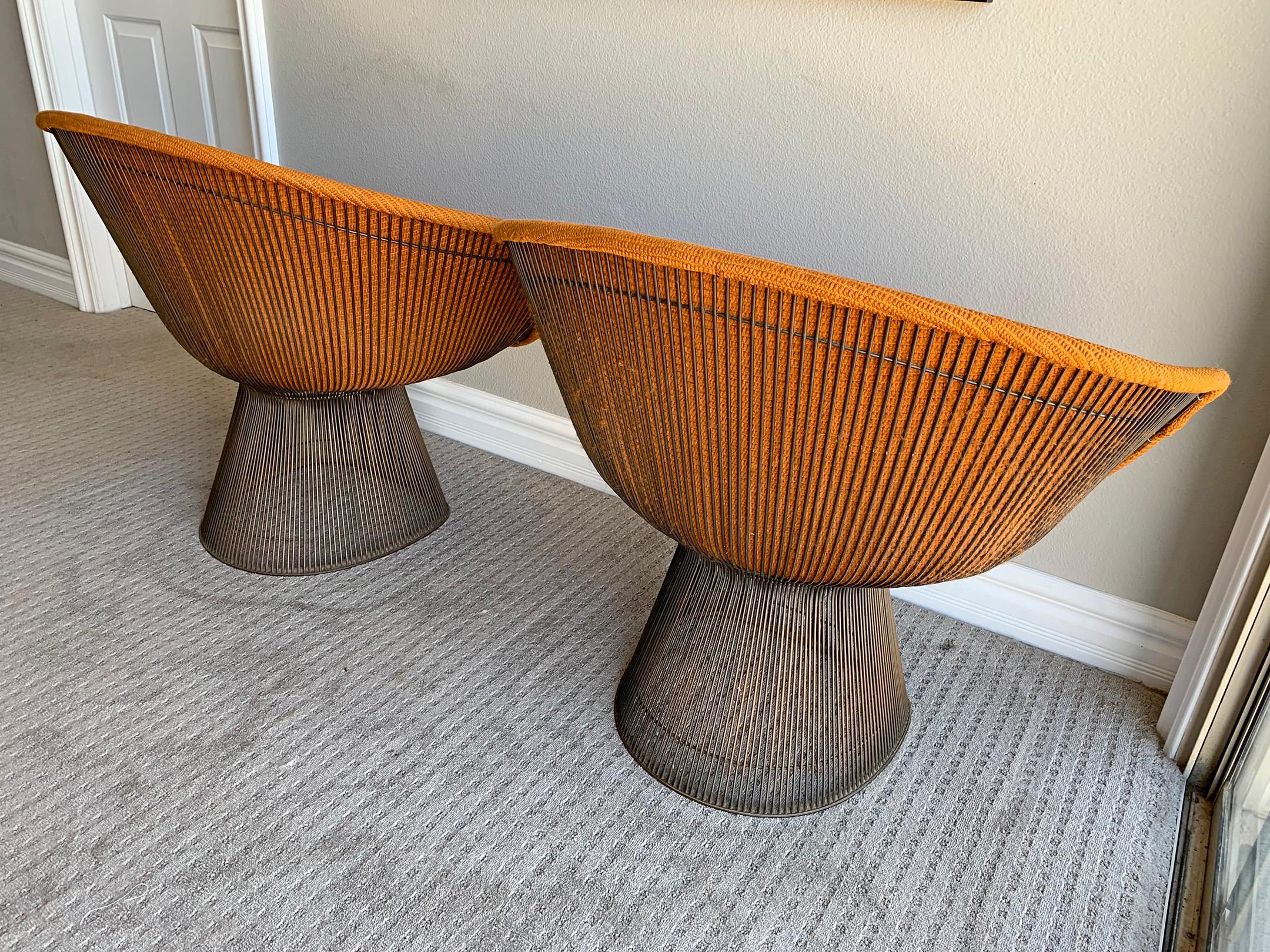 Pair of Early Warren Platner Bronze Lounge Chairs, 1960s 3